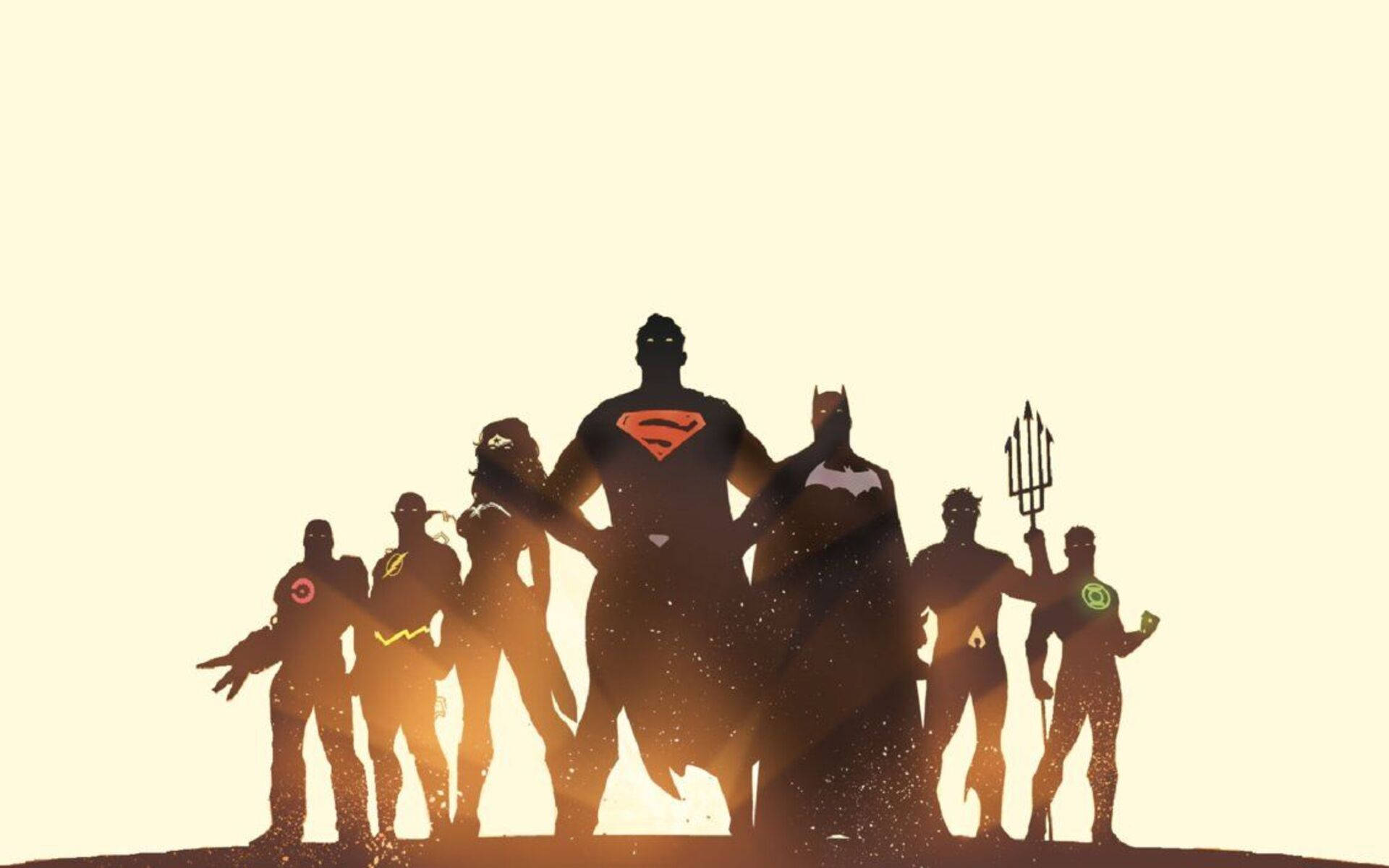 Justice League, silhouette, glowing sunset, Full HD Desktop Wallpaper
