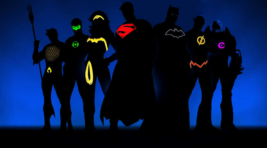 Justice League Unlimited, silhouetted superheroes, deep blue backdrop, SD Desktop Wallpaper