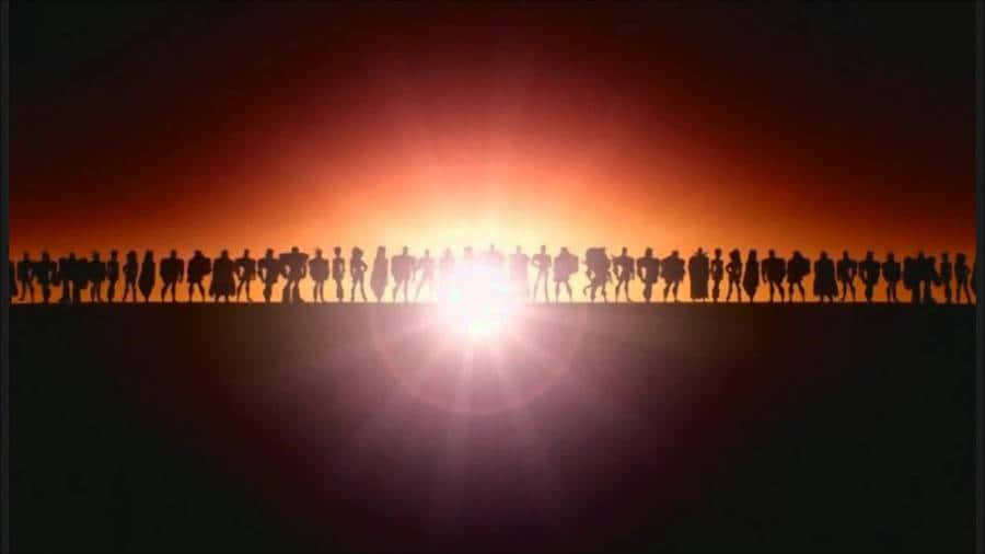 Justice League Unlimited, silhouetted warriors, shields, SD Desktop Wallpaper