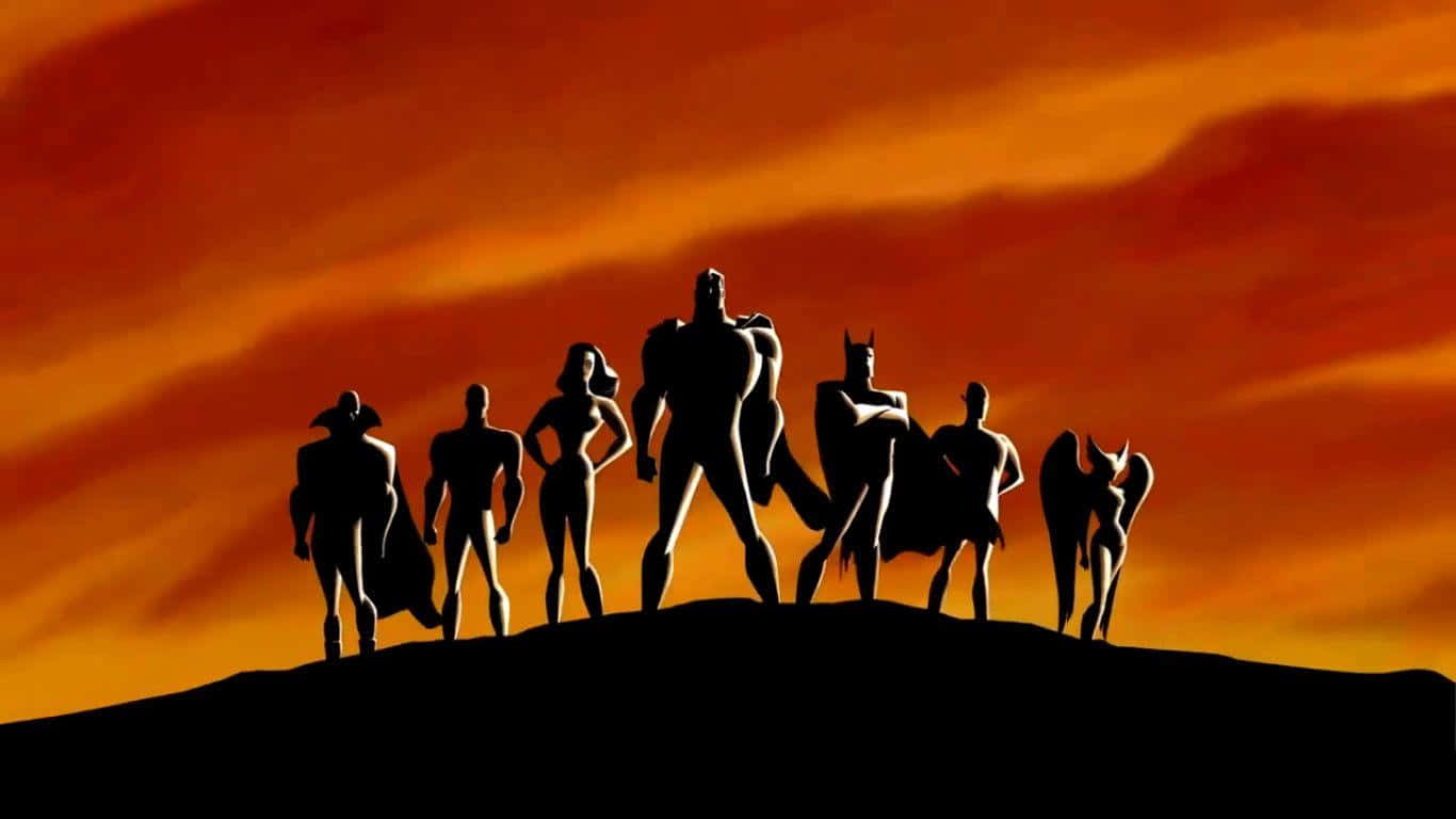 Justice League Unlimited, heroes, fiery orange sunset, HD Desktop Wallpaper