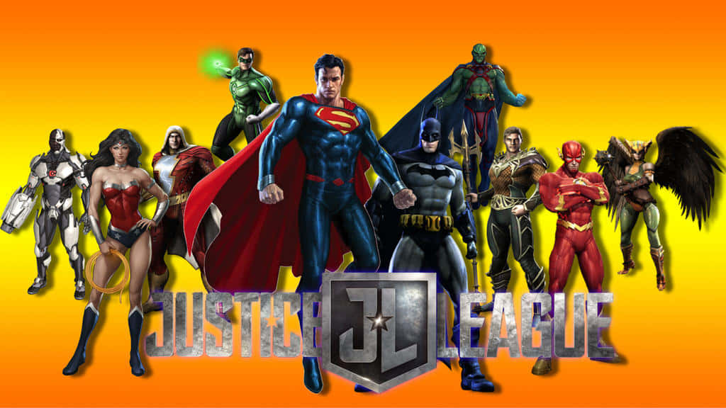 Justice League Unlimited, Justice League, vibrant orange gradient background, SD Desktop Wallpaper