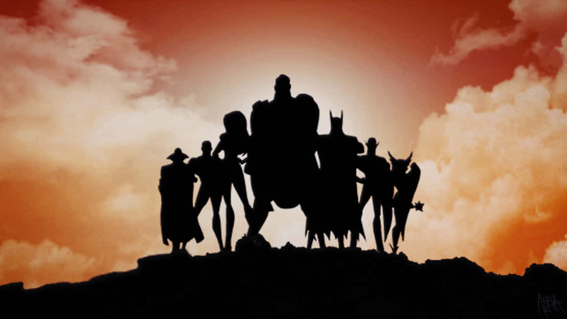 Justice League Unlimited, silhouetted superheroes, cliff, SD Desktop Wallpaper
