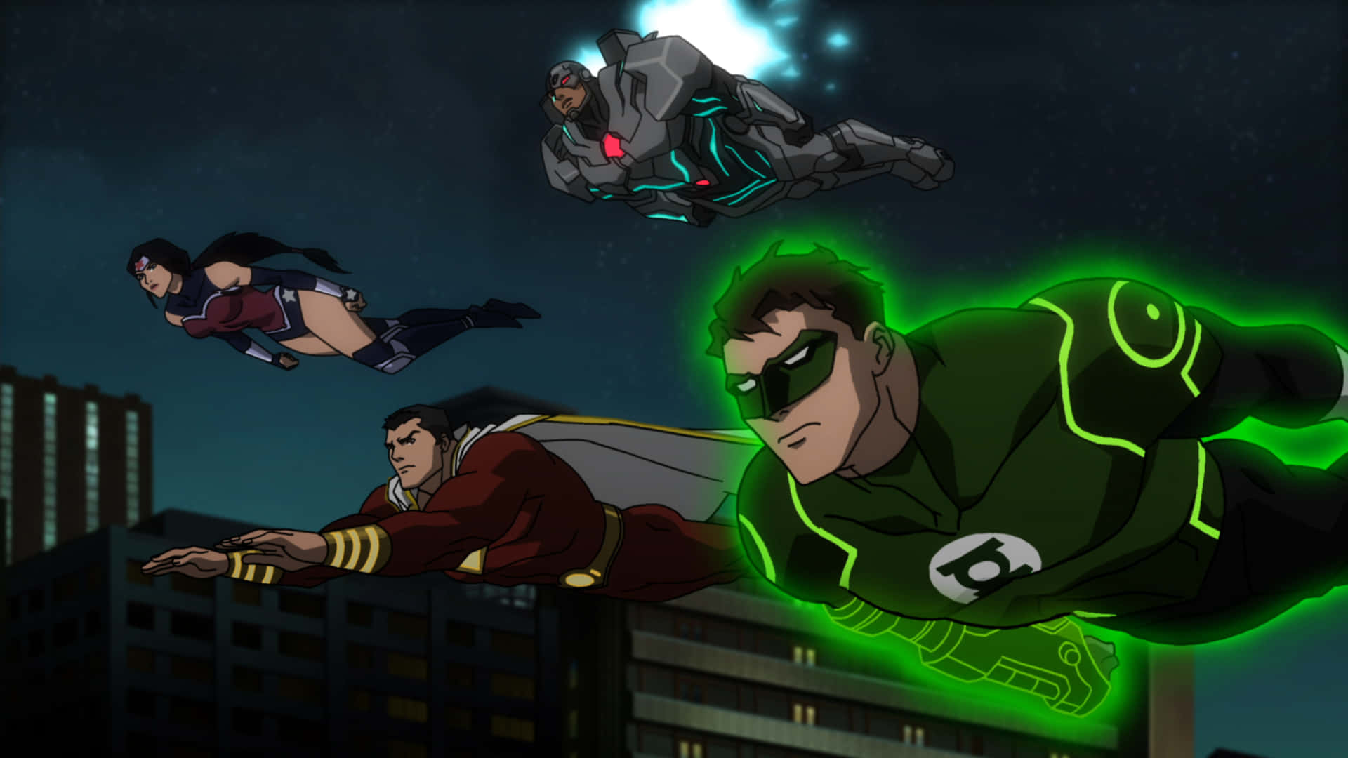 Justice League War, superheroes, starry night sky, Full HD Desktop Wallpaper