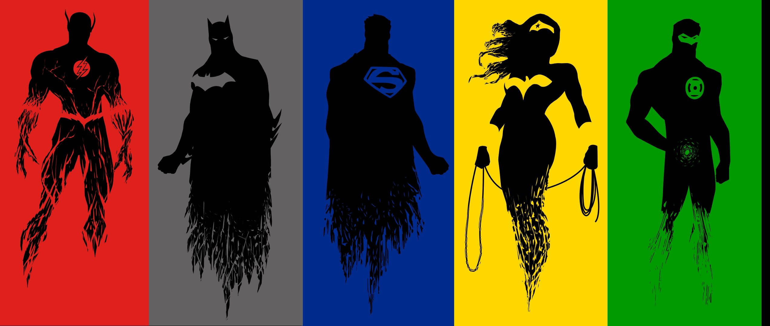 Silhouette Justice League, Framed Print, Five superhero silhouettes, Full HD Desktop Wallpaper
