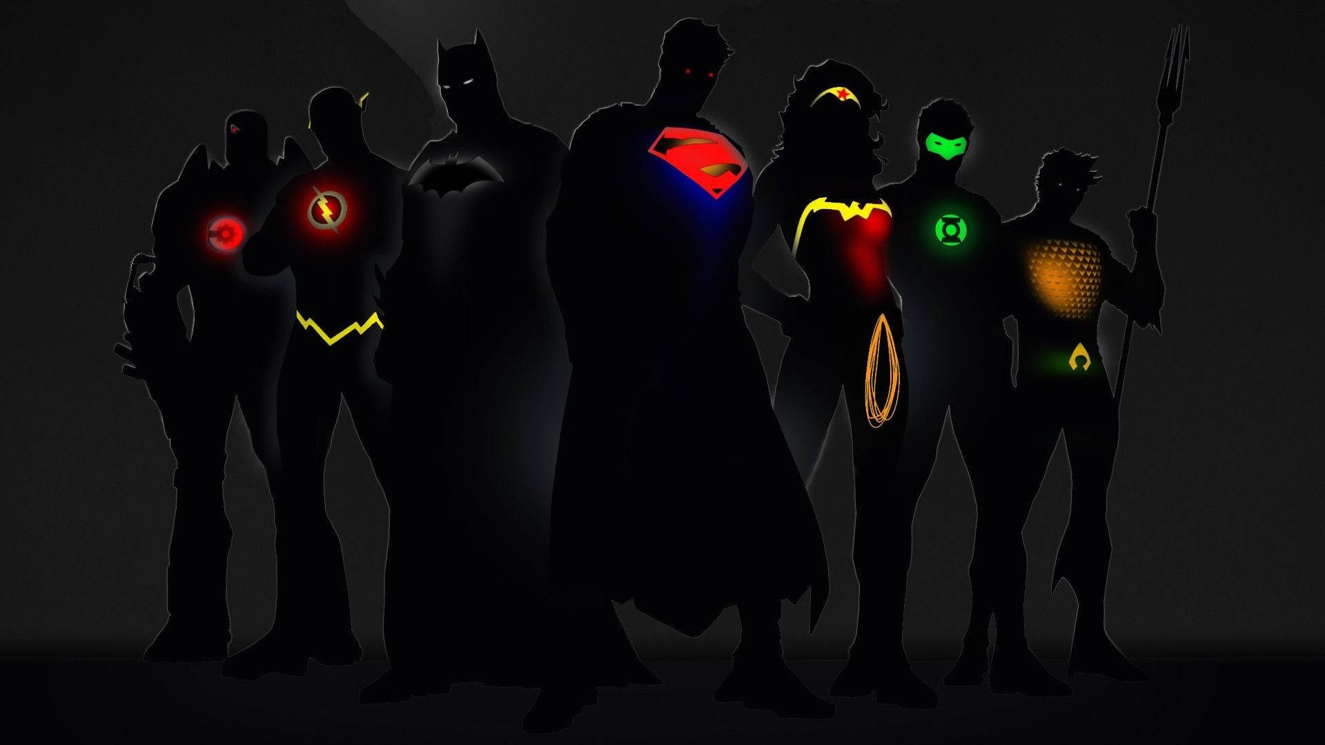 Justice League, glowing symbol, superheroes, Full HD Desktop Wallpaper