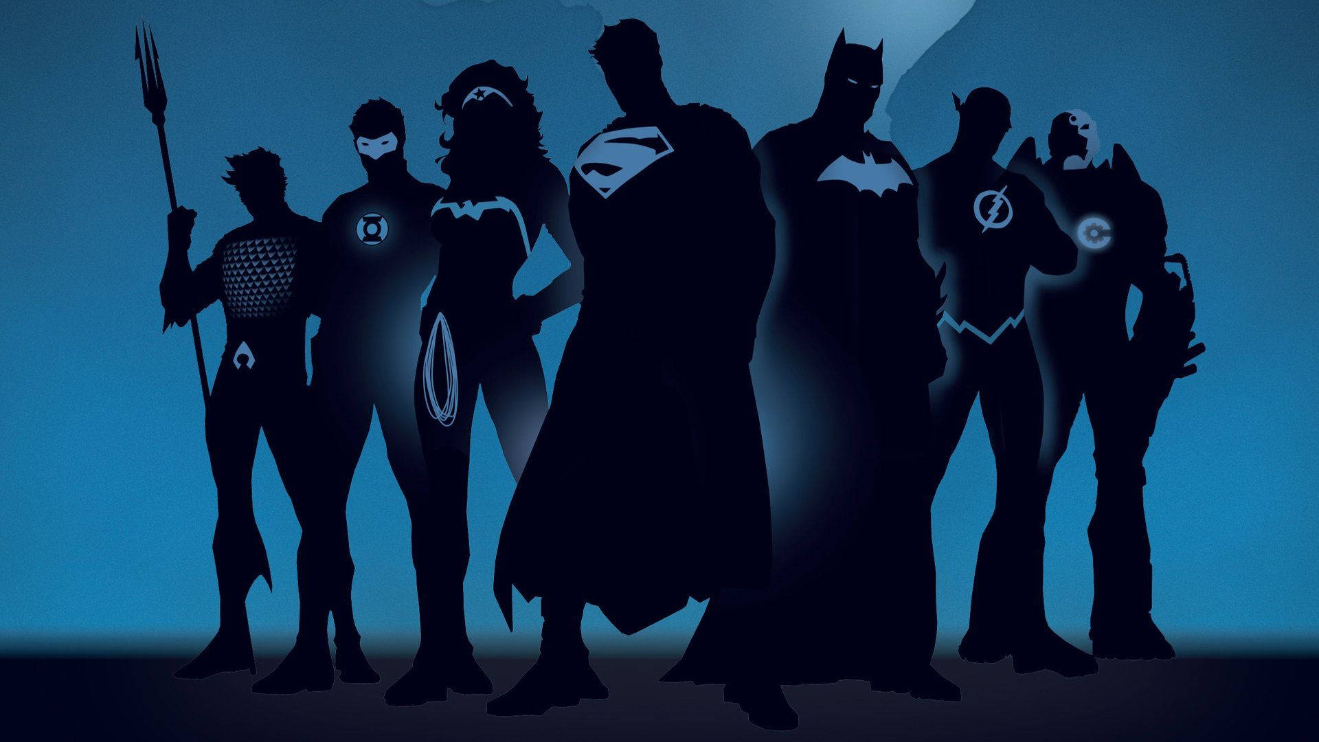 Justice League, blue, silhouettes, Full HD Desktop Wallpaper