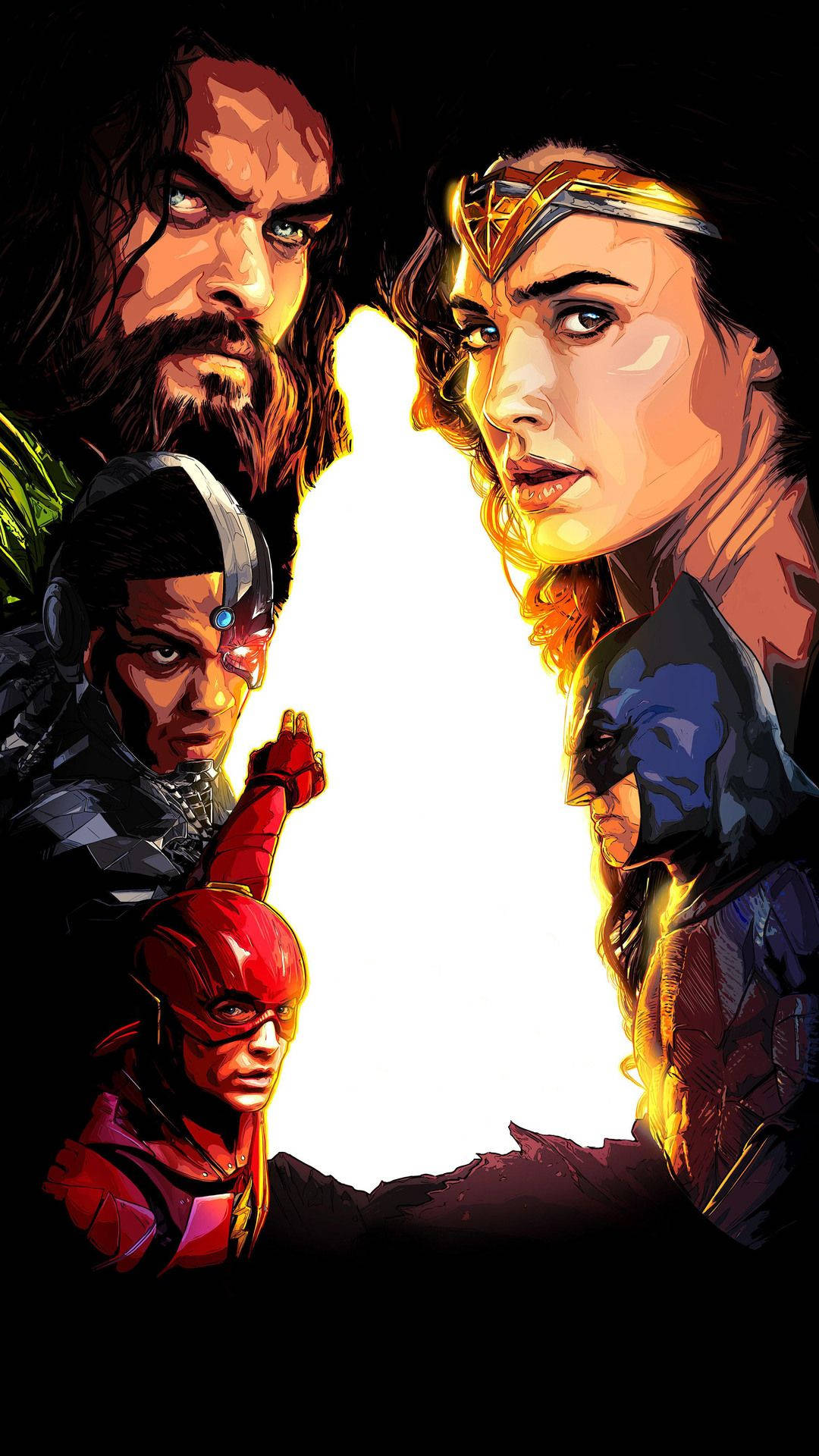 Justice League, superheroes, glowing white void, Full HD Phone Wallpaper