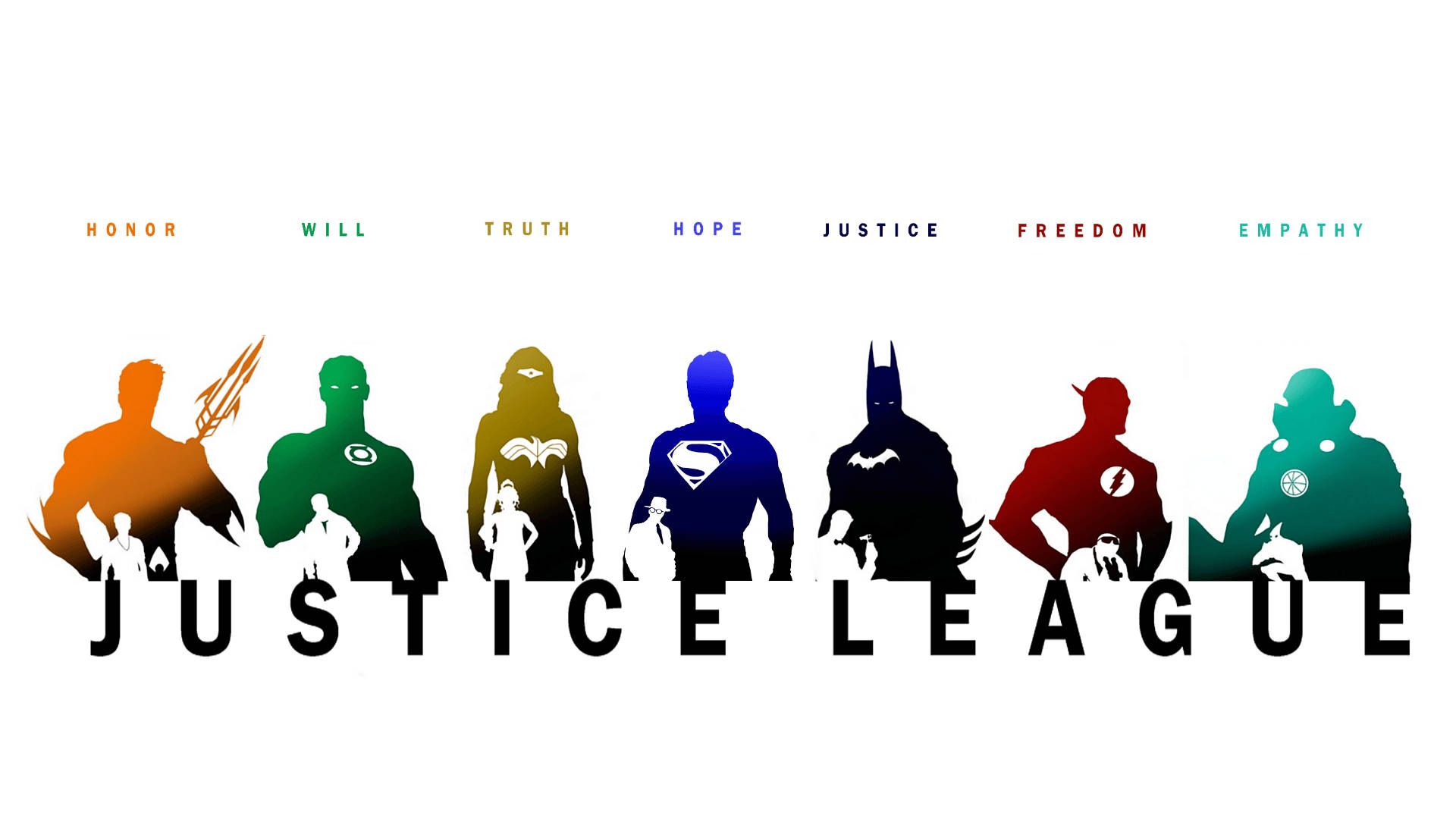 Justice League, silhouettes, vibrant gradient colors, Full HD Desktop Wallpaper