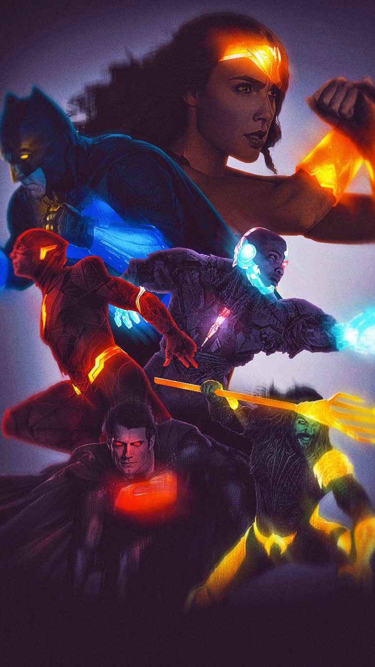Justice League, superhero team, glowing neon suits, HD Phone Wallpaper