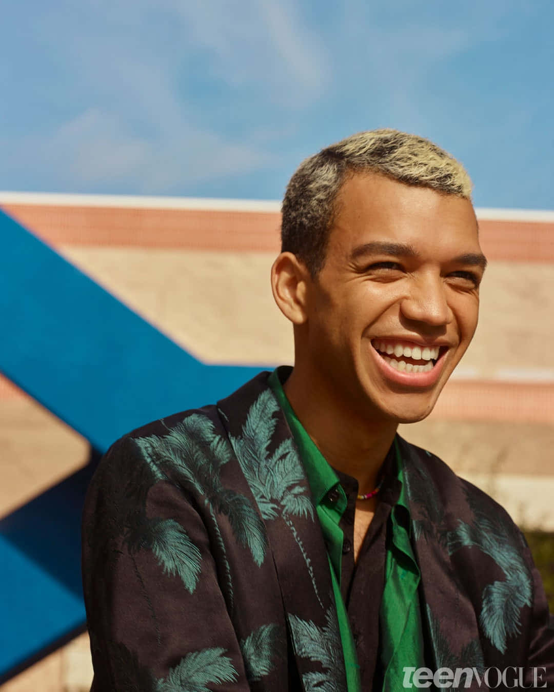 Justice Smith, bleached hair, colorful geometric wall, HD Phone Wallpaper