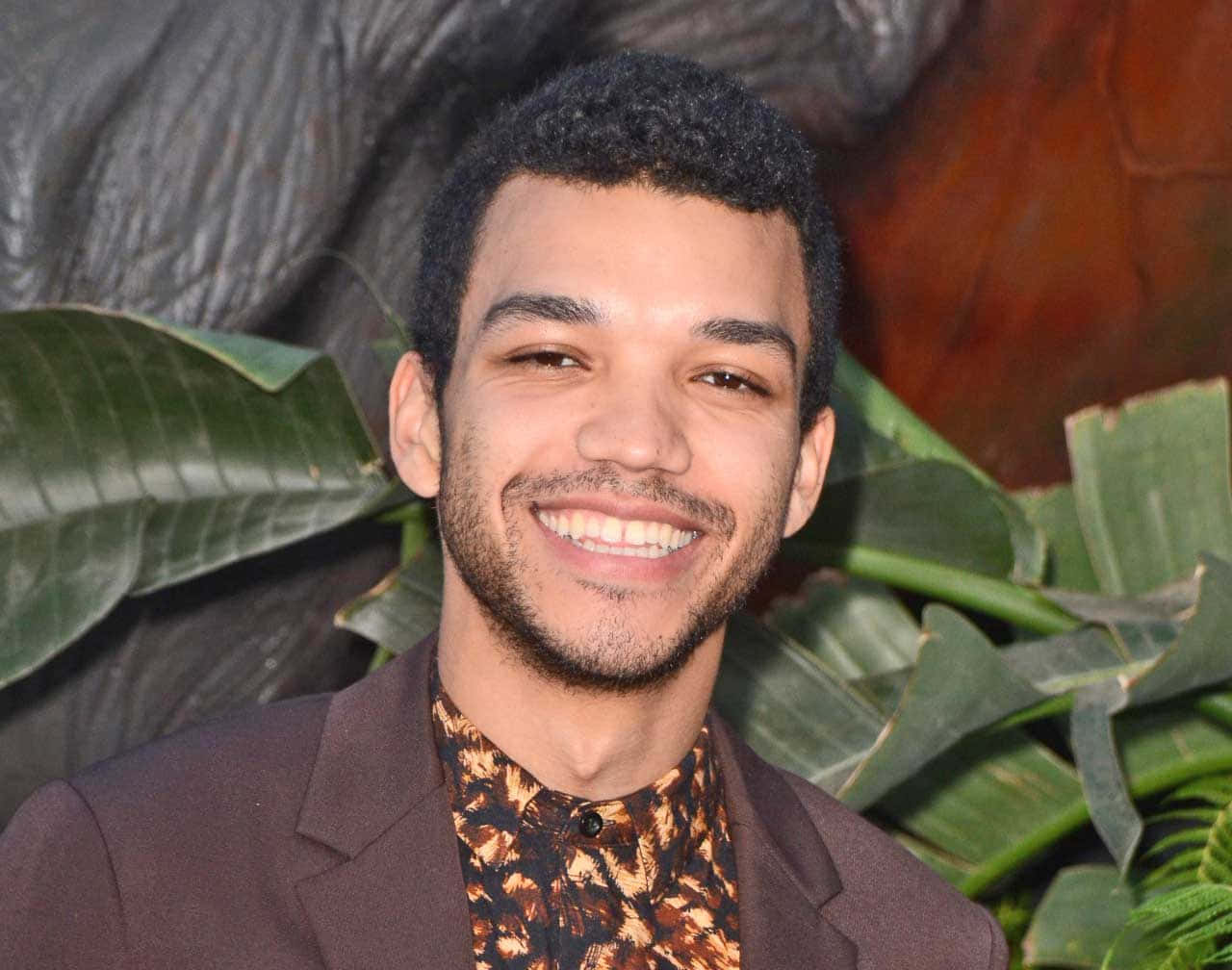 Justice Smith, brown suit, patterned shirt, HD Desktop Wallpaper