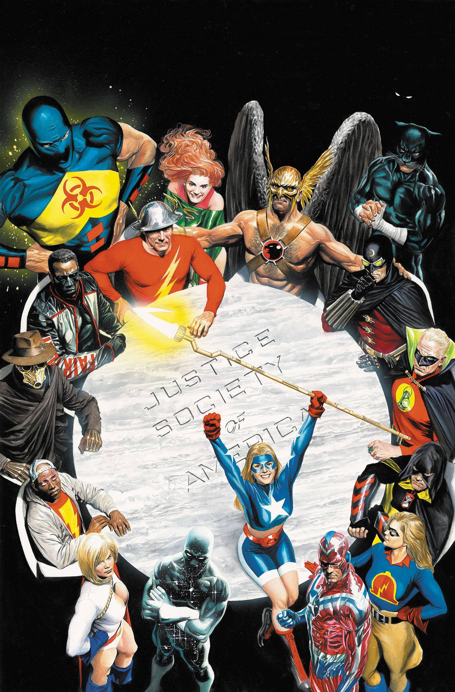 Justice Society Of America, glowing staff, names inscribed, Full HD Phone Wallpaper