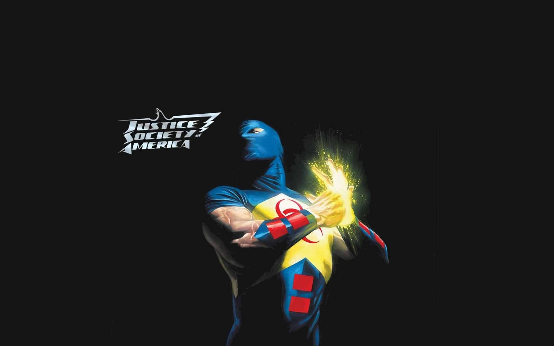 Justice Society Of America, blue yellow and red costume, bright sparks, Full HD Desktop Wallpaper