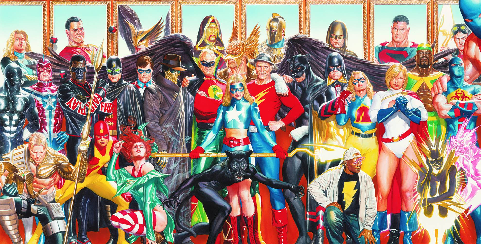 Justice Society Of America, comic book style, superheroes, Full HD Desktop Wallpaper