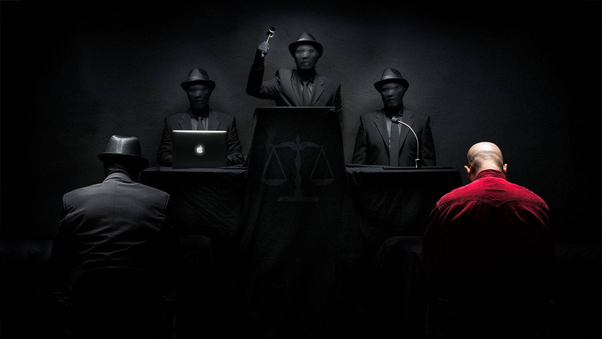 Justice Society Of America, courtroom, masked figures, Full HD Desktop Wallpaper
