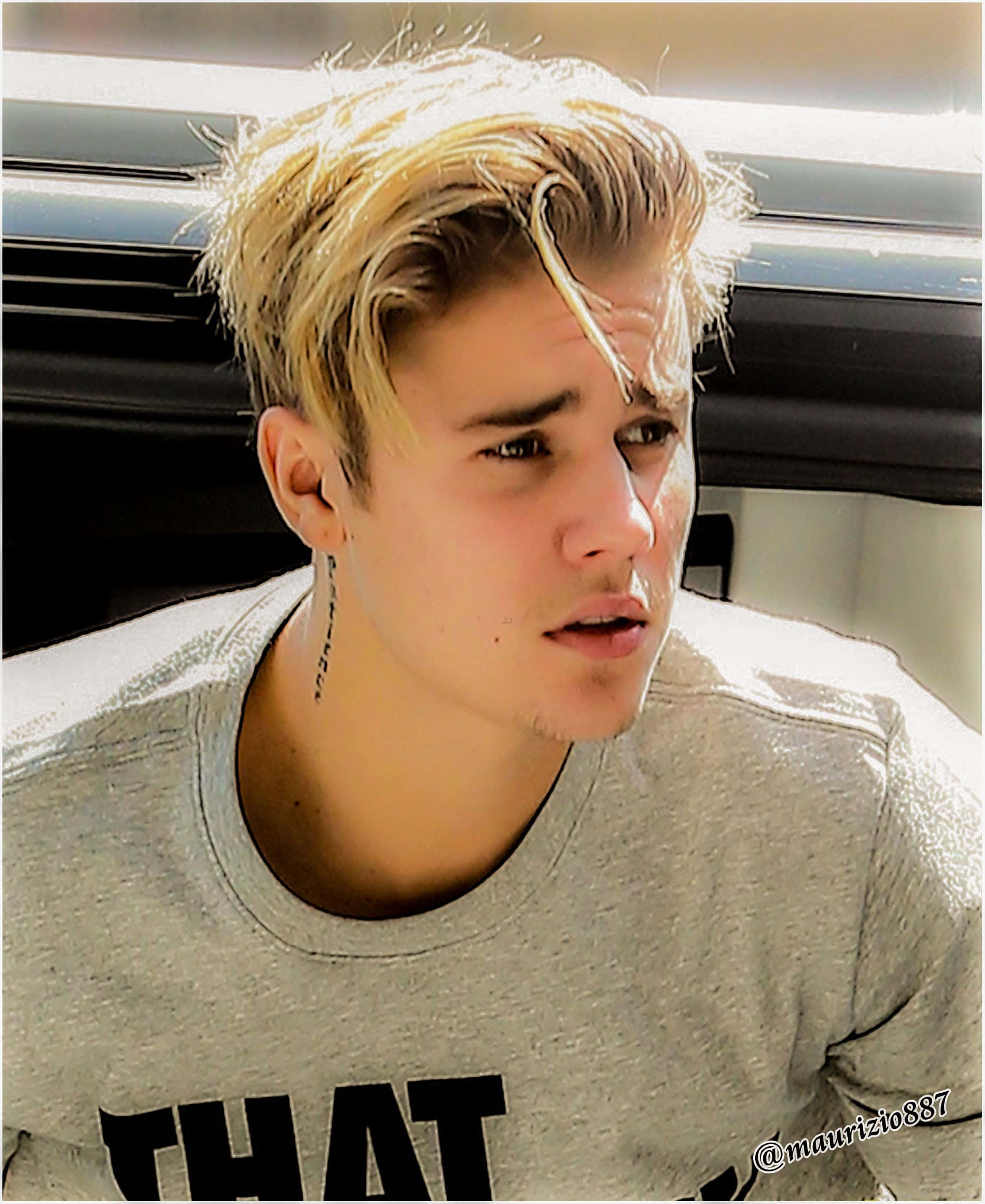 Justin Bieber 2015, blonde hair, neck tattoo, Full HD Phone Wallpaper