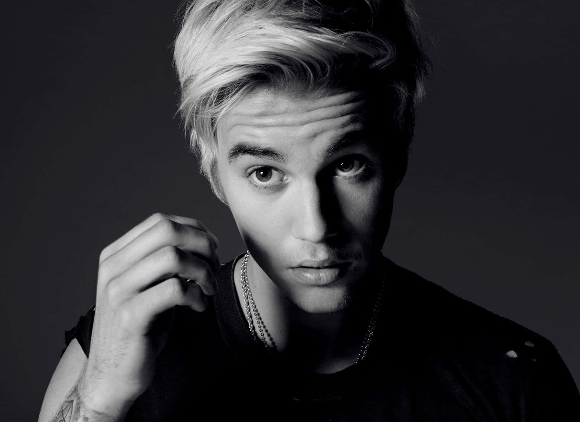 Justin Bieber, 2015, black and white portrait, Full HD Desktop Wallpaper