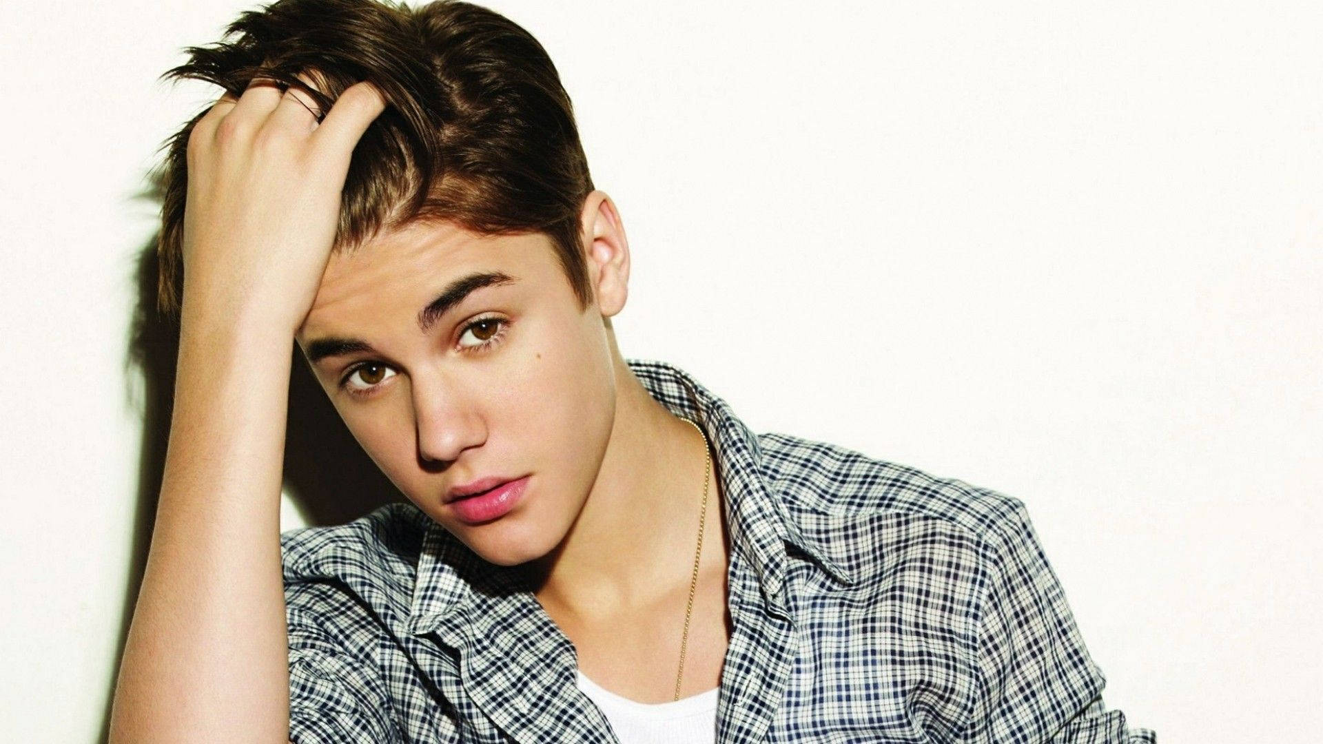 Justin Bieber, tousled brown hair, plaid shirt, Full HD Desktop Wallpaper