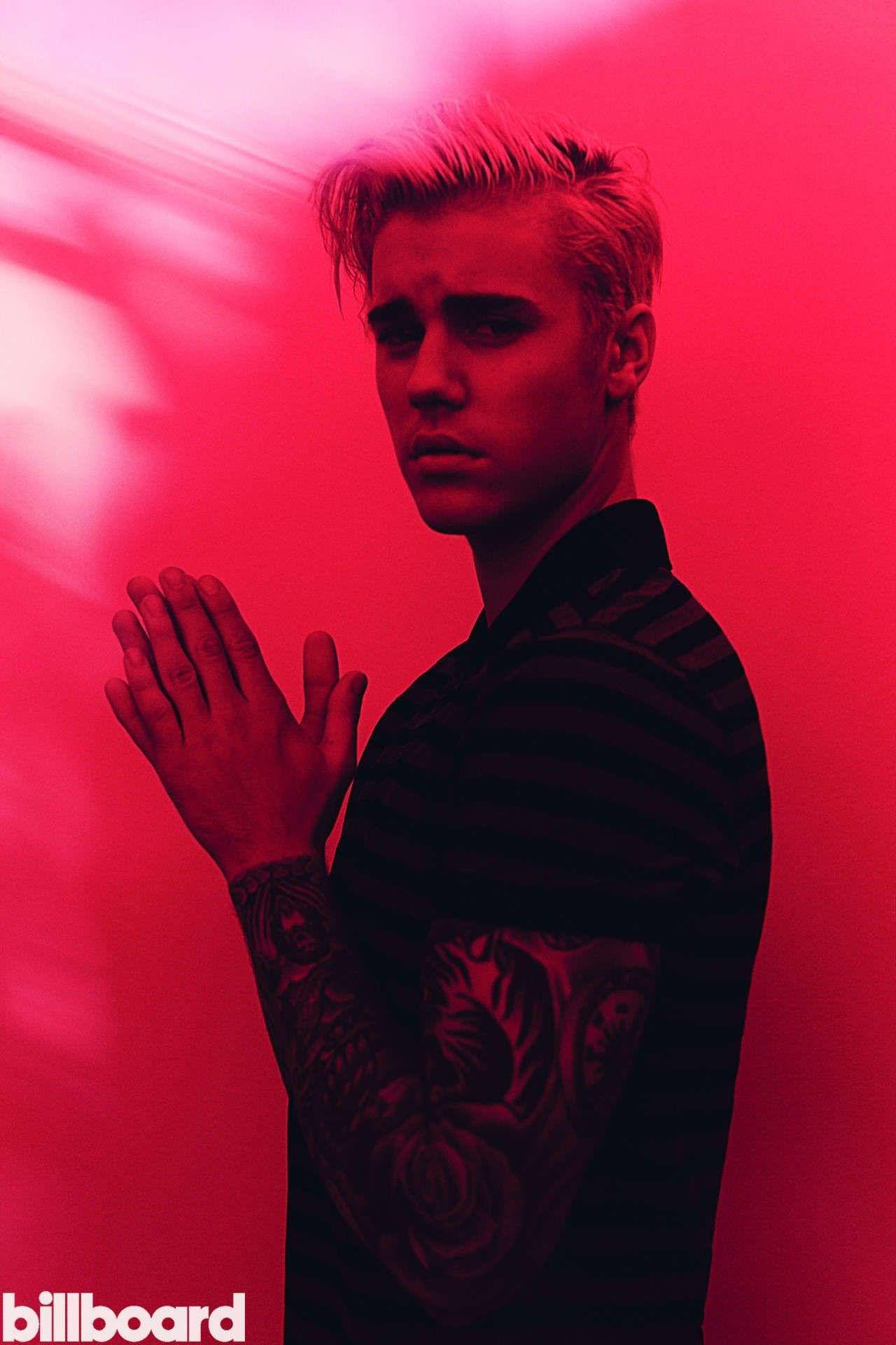 Justin Bieber, red light, tattooed arms, Full HD Phone Wallpaper