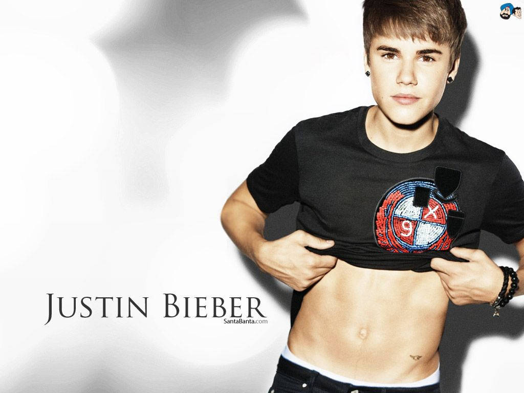 Justin Bieber, black t-shirt, toned abs, SD Desktop Wallpaper