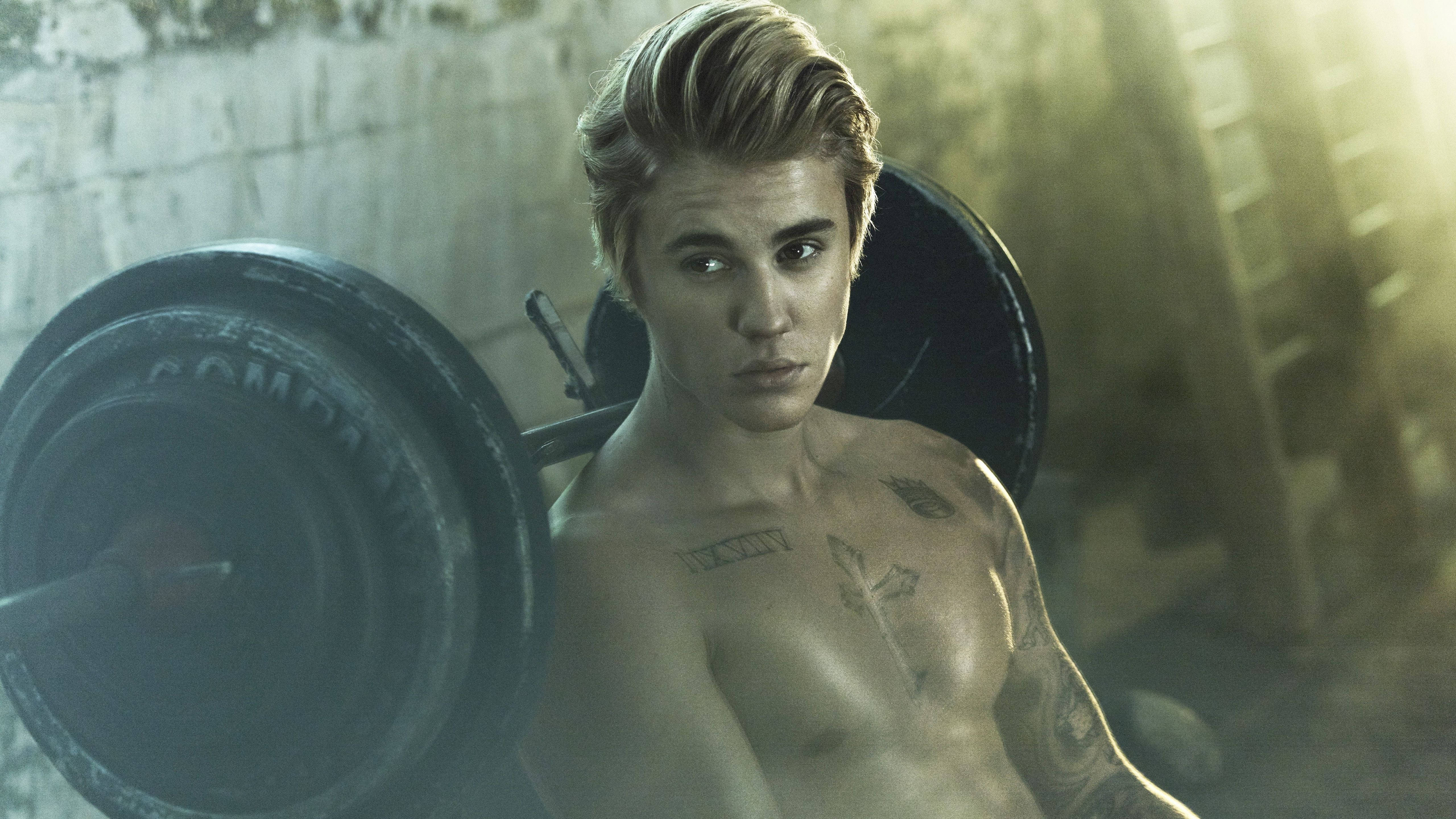Justin Bieber, gym, barbell, 5K Desktop Wallpaper