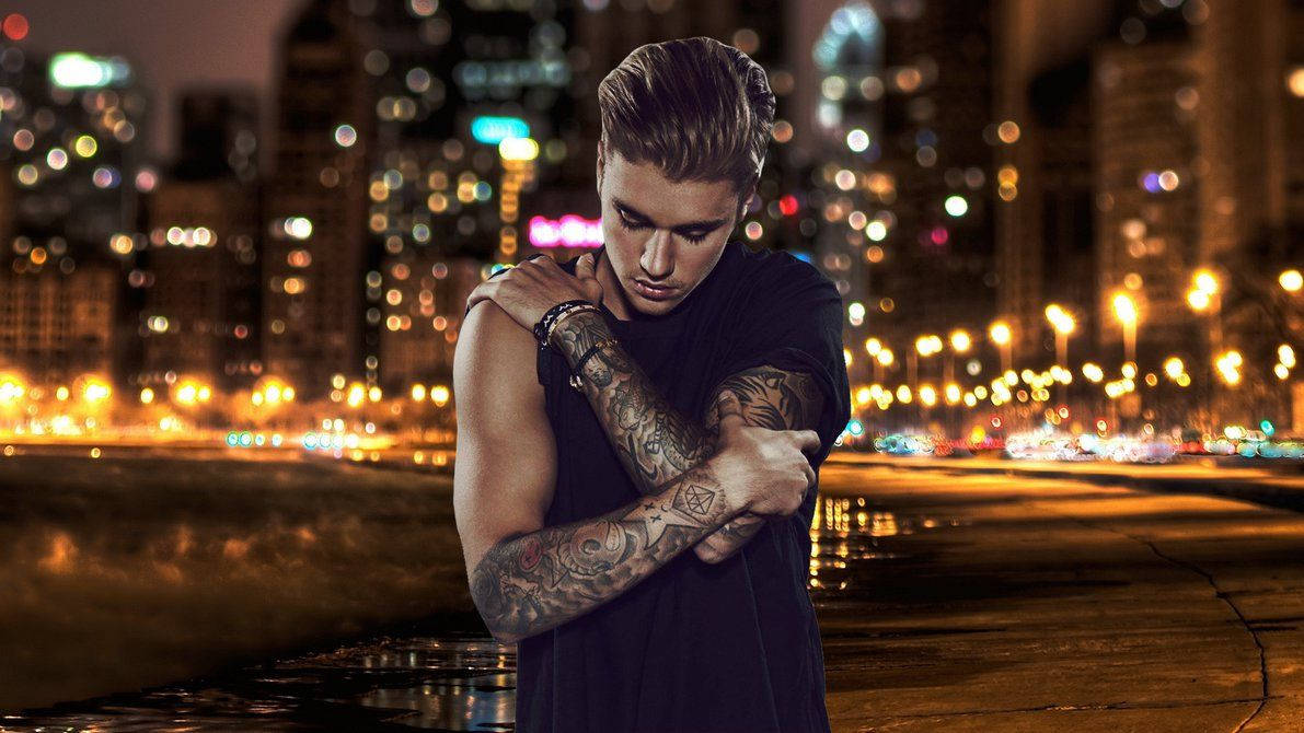Justin Bieber, city, night, SD Desktop Wallpaper