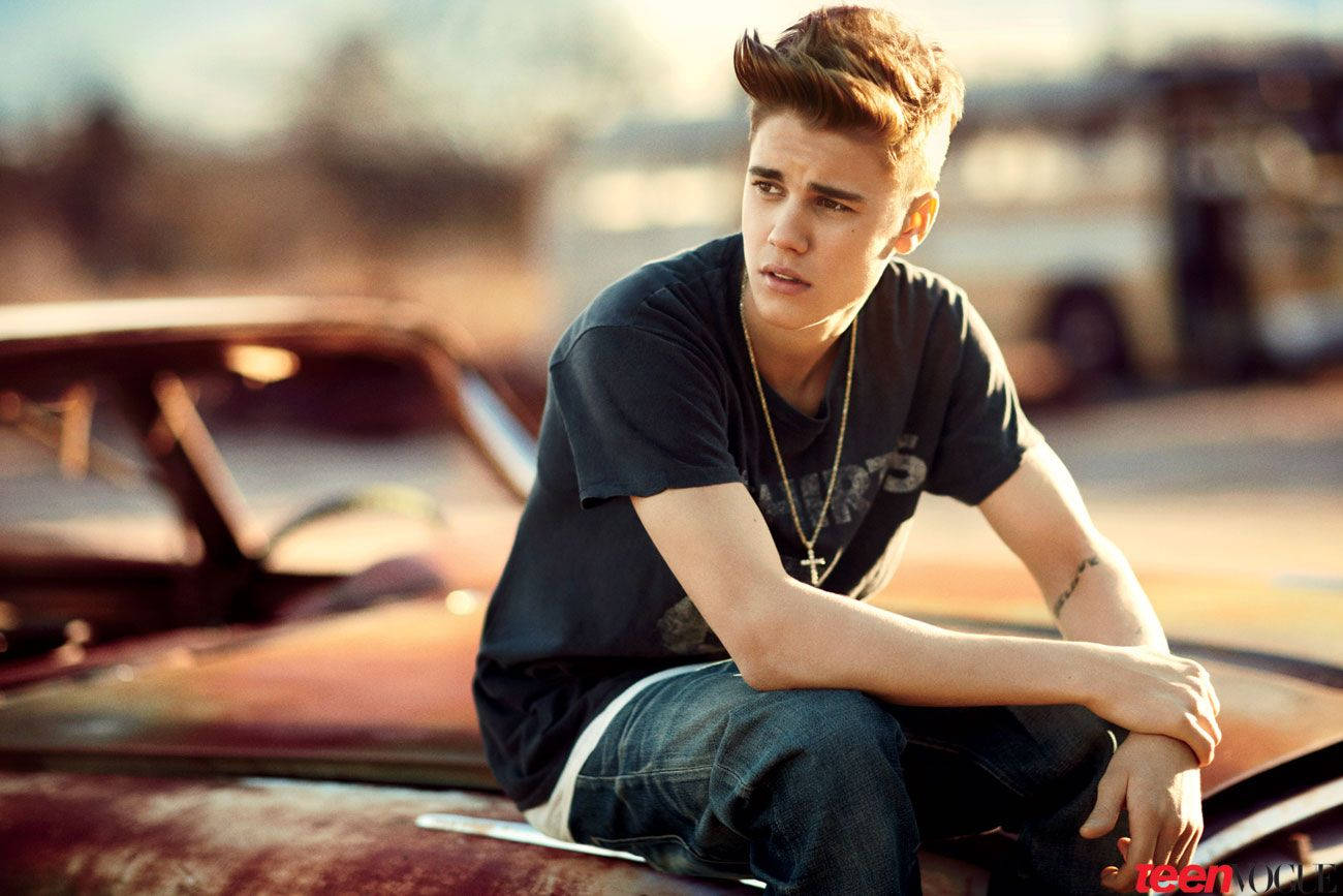 Justin Bieber, vintage car, golden hour, HD Desktop Wallpaper