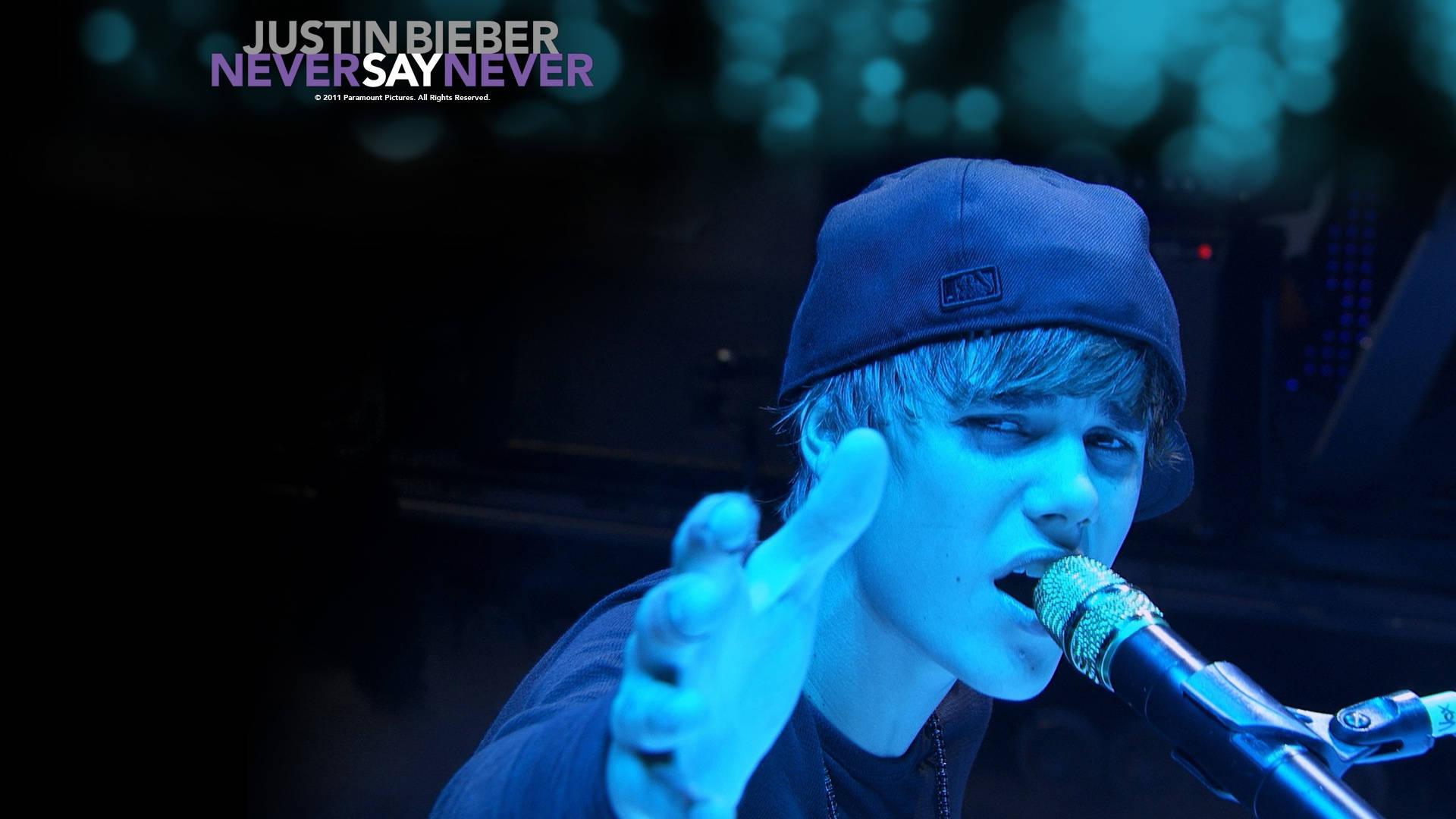 Justin Bieber, microphone, blue stage lights, Full HD Desktop Wallpaper