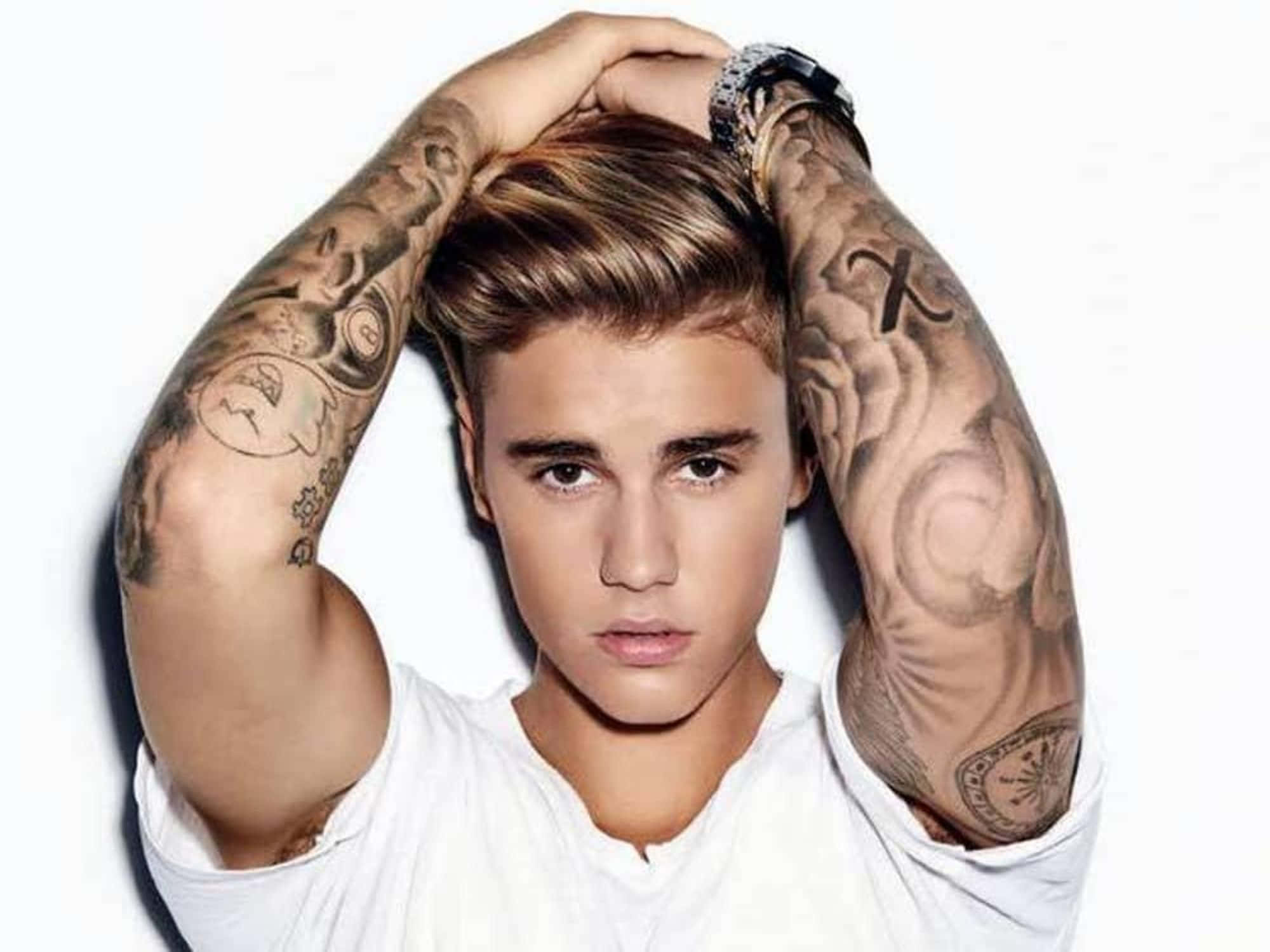 Justin Bieber, 2015, tattooed arms, Full HD Desktop Wallpaper