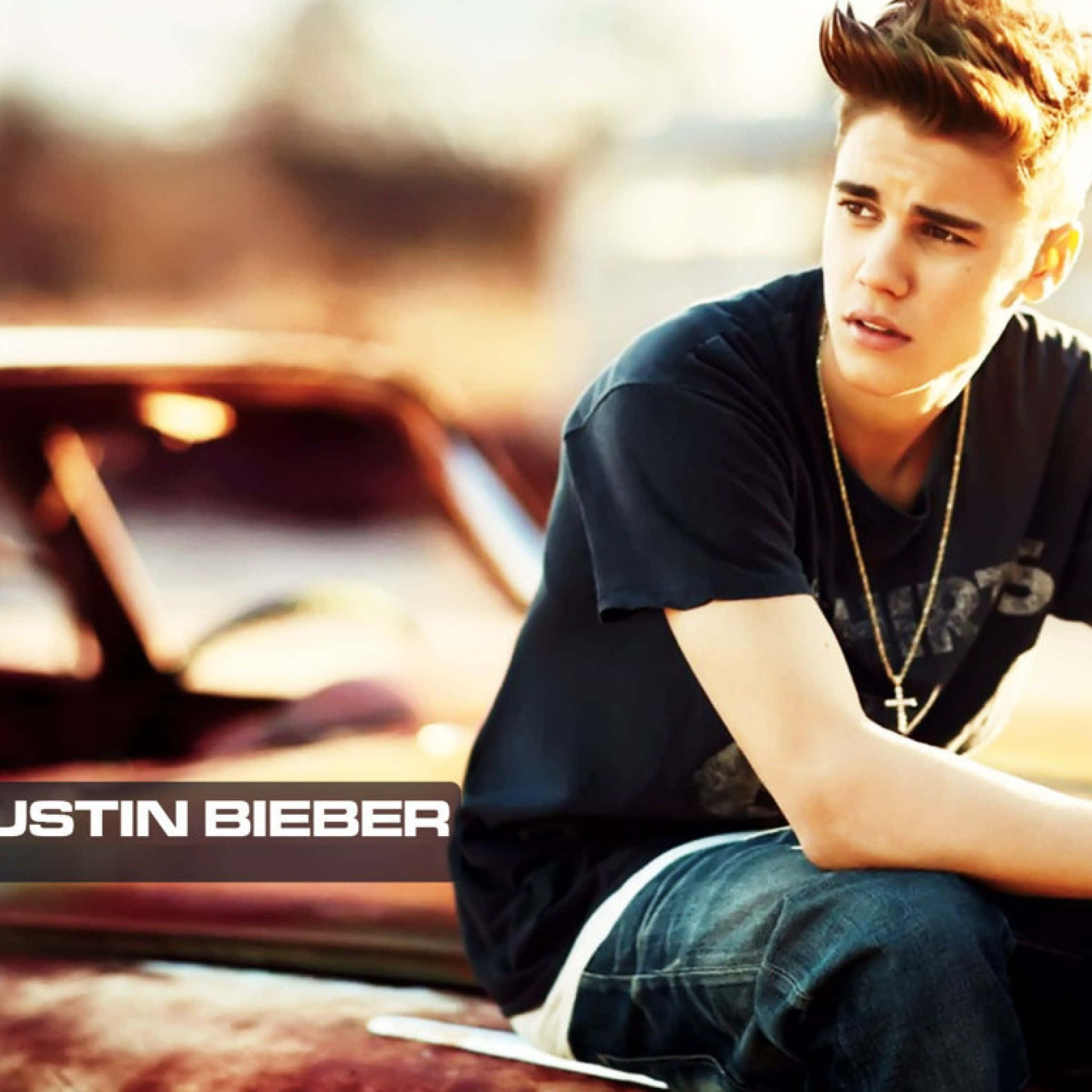 Justin Bieber, vintage car, golden sunlight, Full HD Desktop Wallpaper