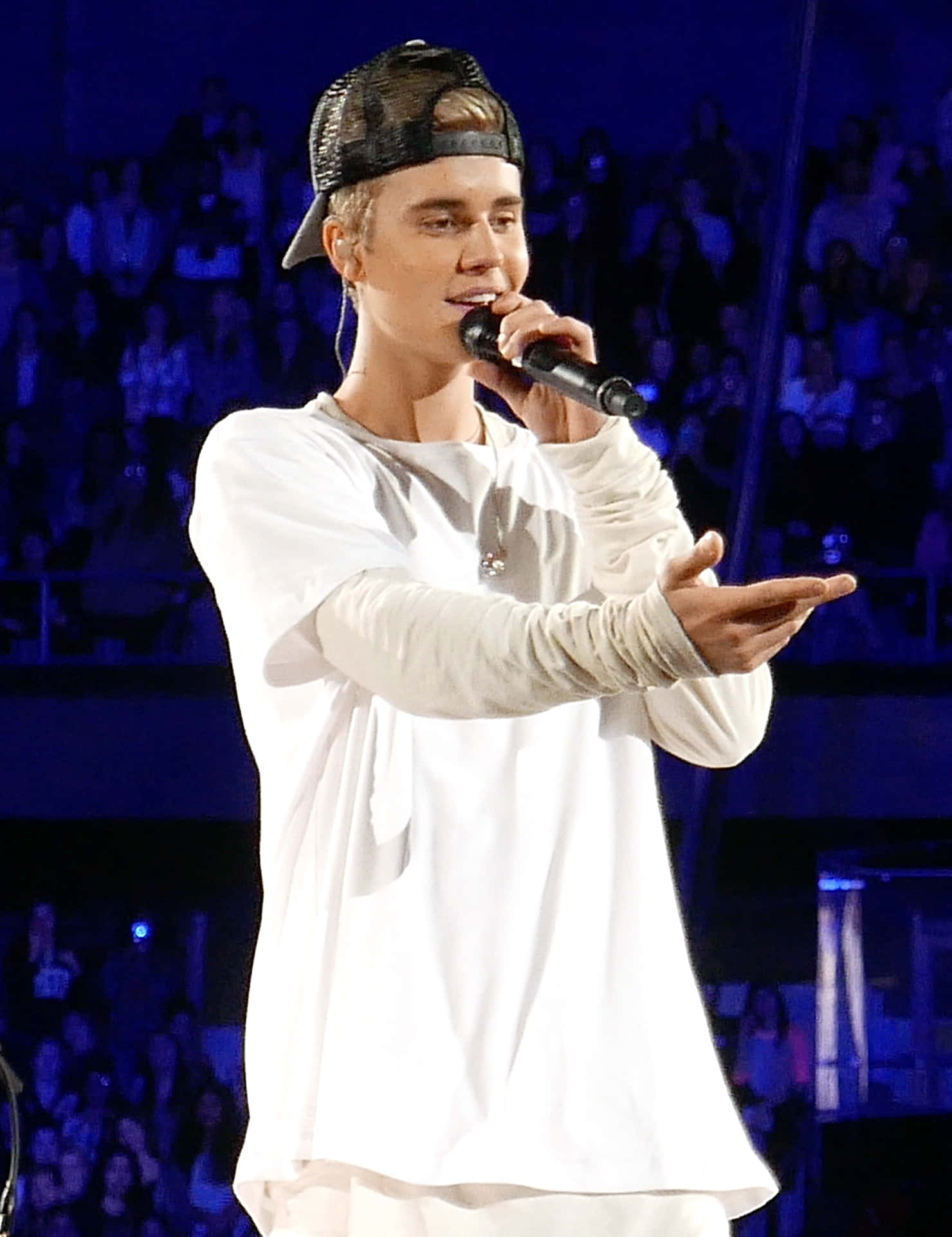 Justin Bieber, white outfit, black cap, Full HD Phone Wallpaper