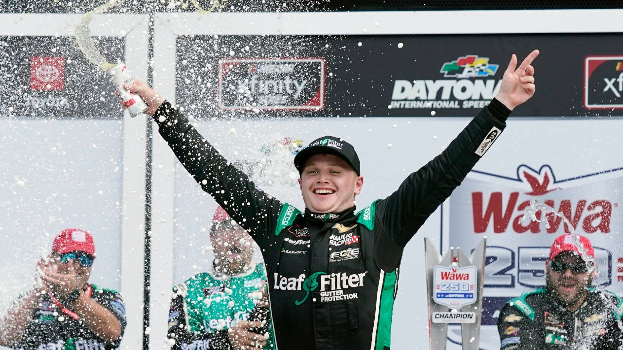 Justin Haley, championship trophy, podium, HD Desktop Wallpaper