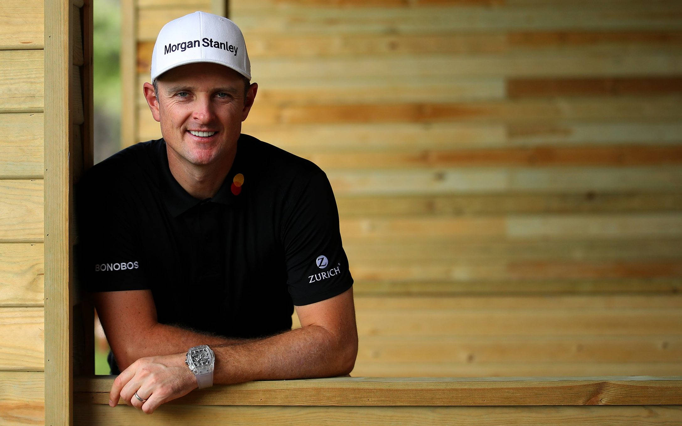 Justin Rose, white cap, black polo, Full HD Desktop Wallpaper