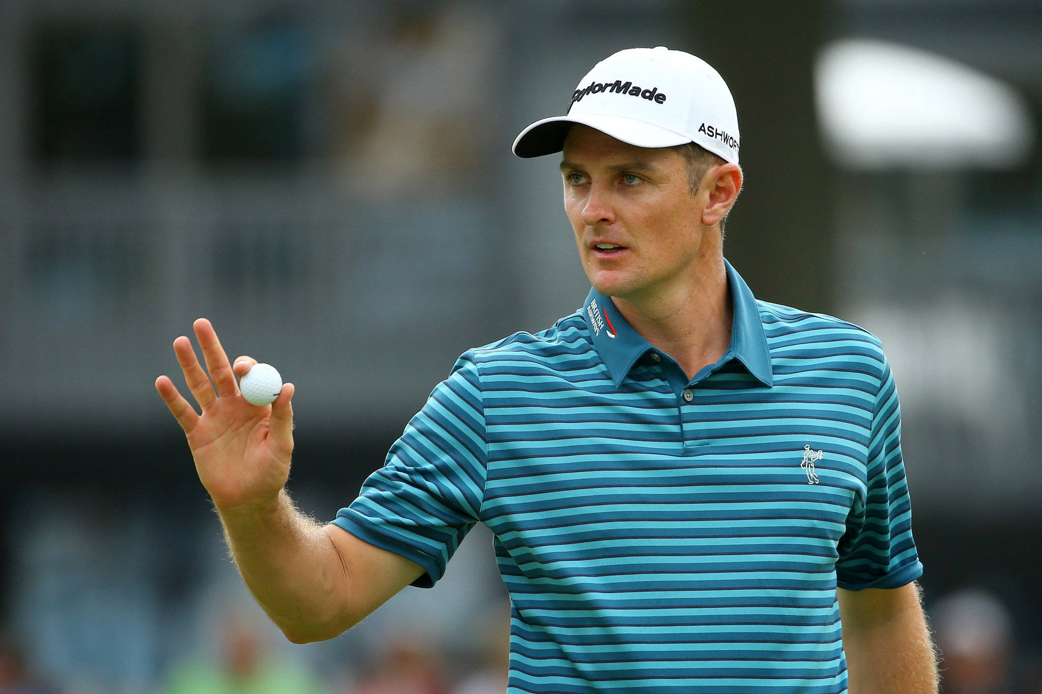 Justin Rose, blue striped polo, golf ball, Full HD Desktop Wallpaper