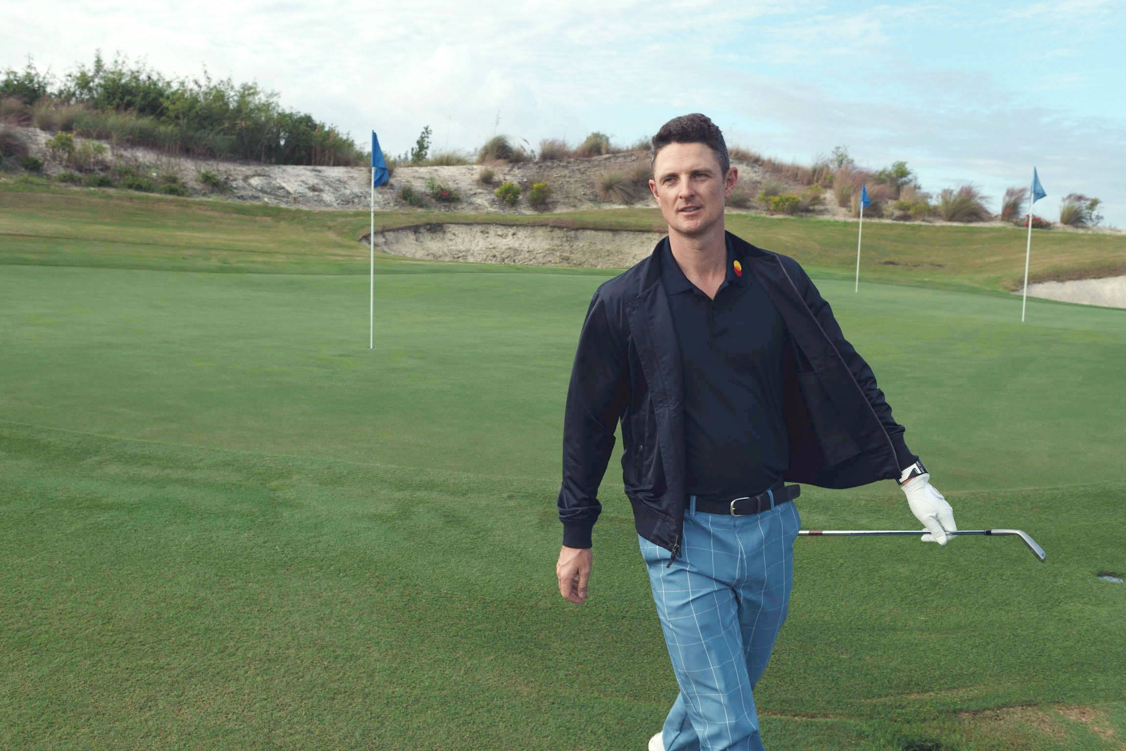 Justin Rose, black jacket, blue checkered pants, Full HD Desktop Wallpaper
