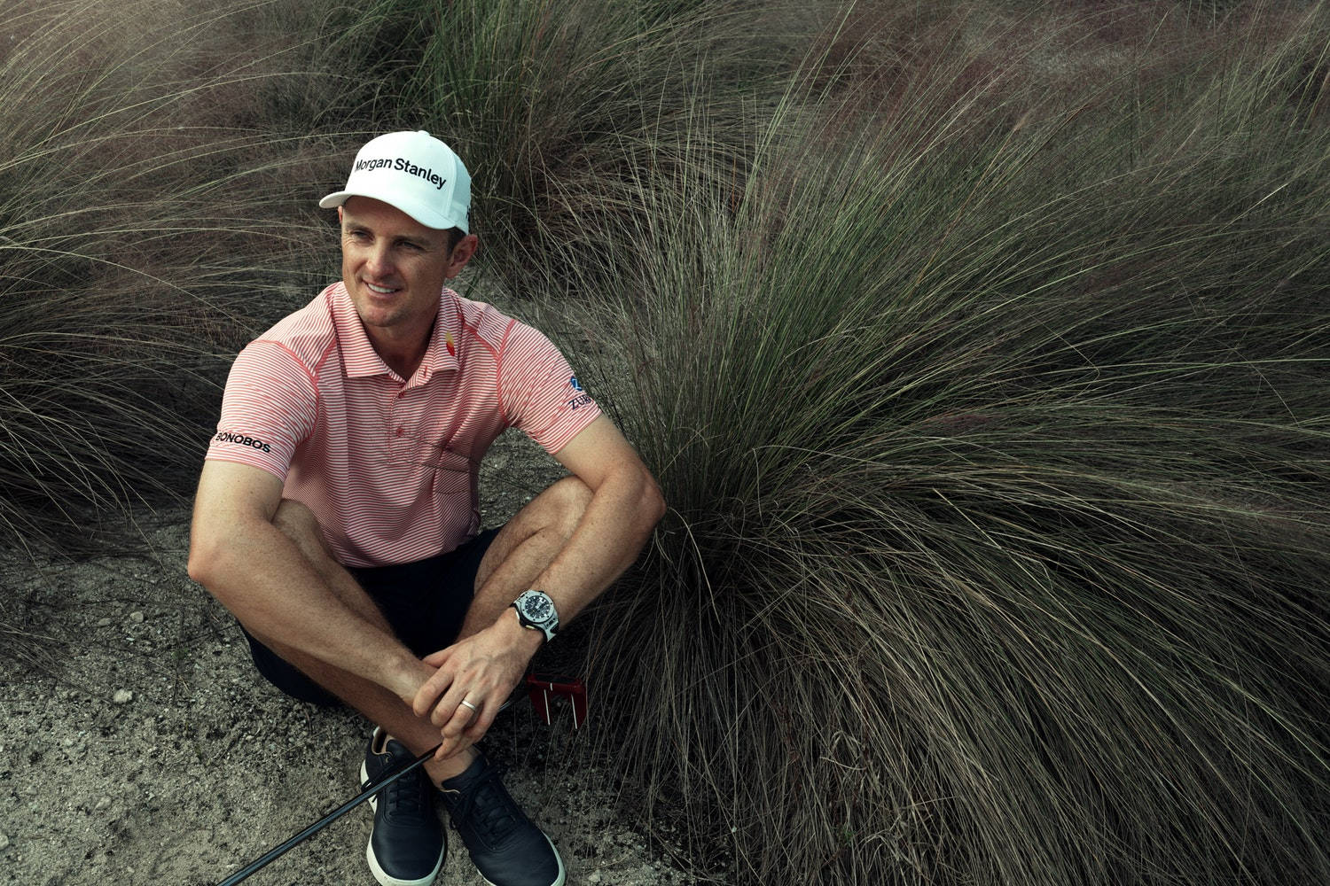 Justin Rose, pink striped shirt, golf course, HD Desktop Wallpaper