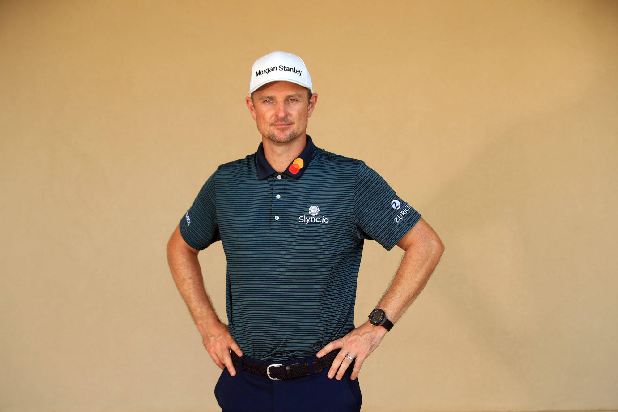 Justin Rose, striped polo, white cap, Full HD Desktop Wallpaper