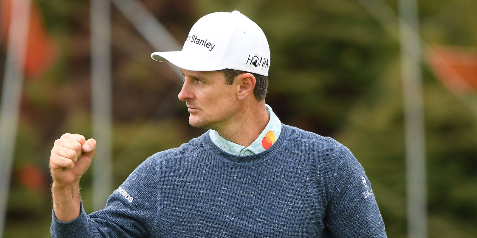 Justin Rose, white cap, blue sweater, HD Desktop Wallpaper