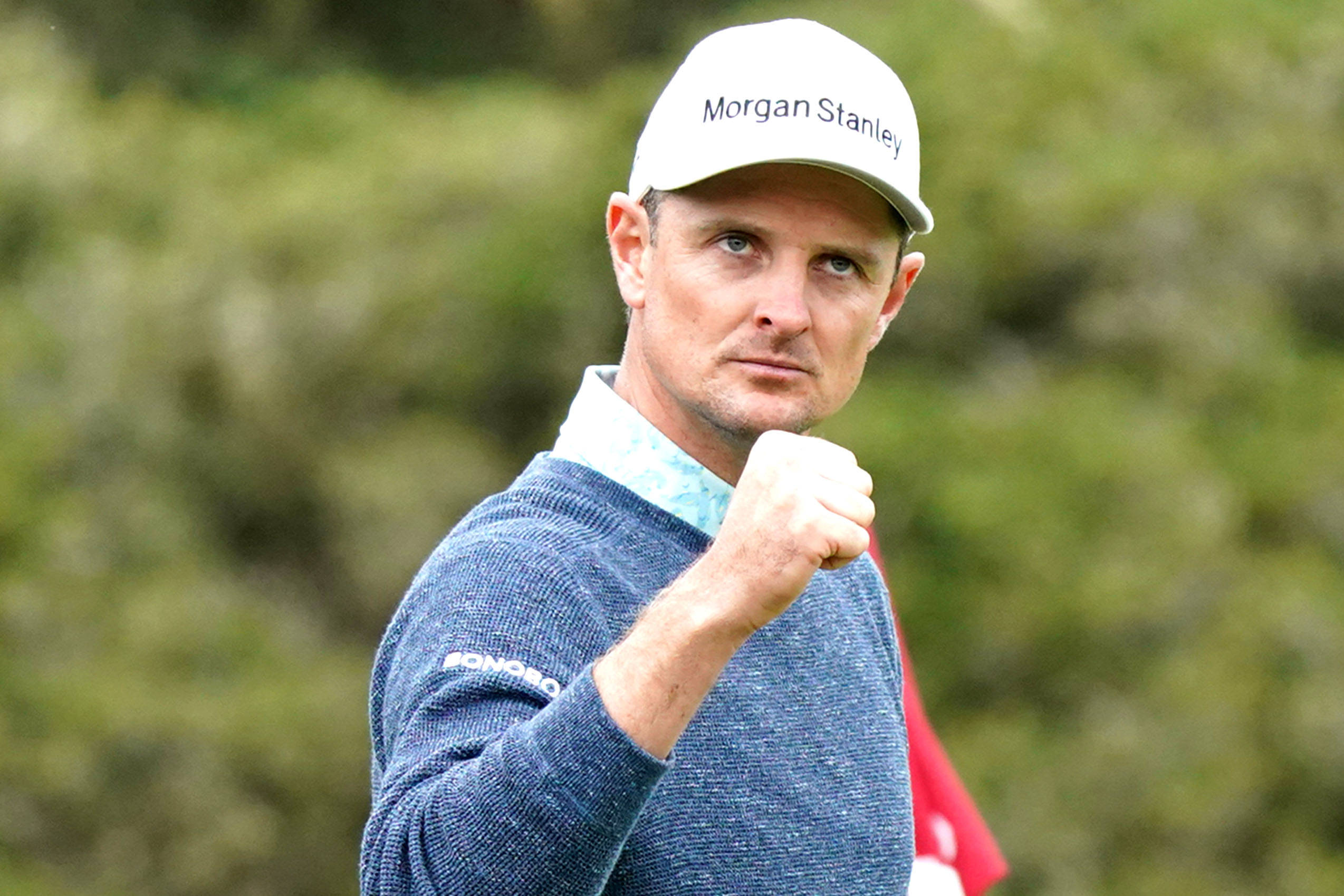 Justin Rose, blue sweater, white cap, Full HD Desktop Wallpaper