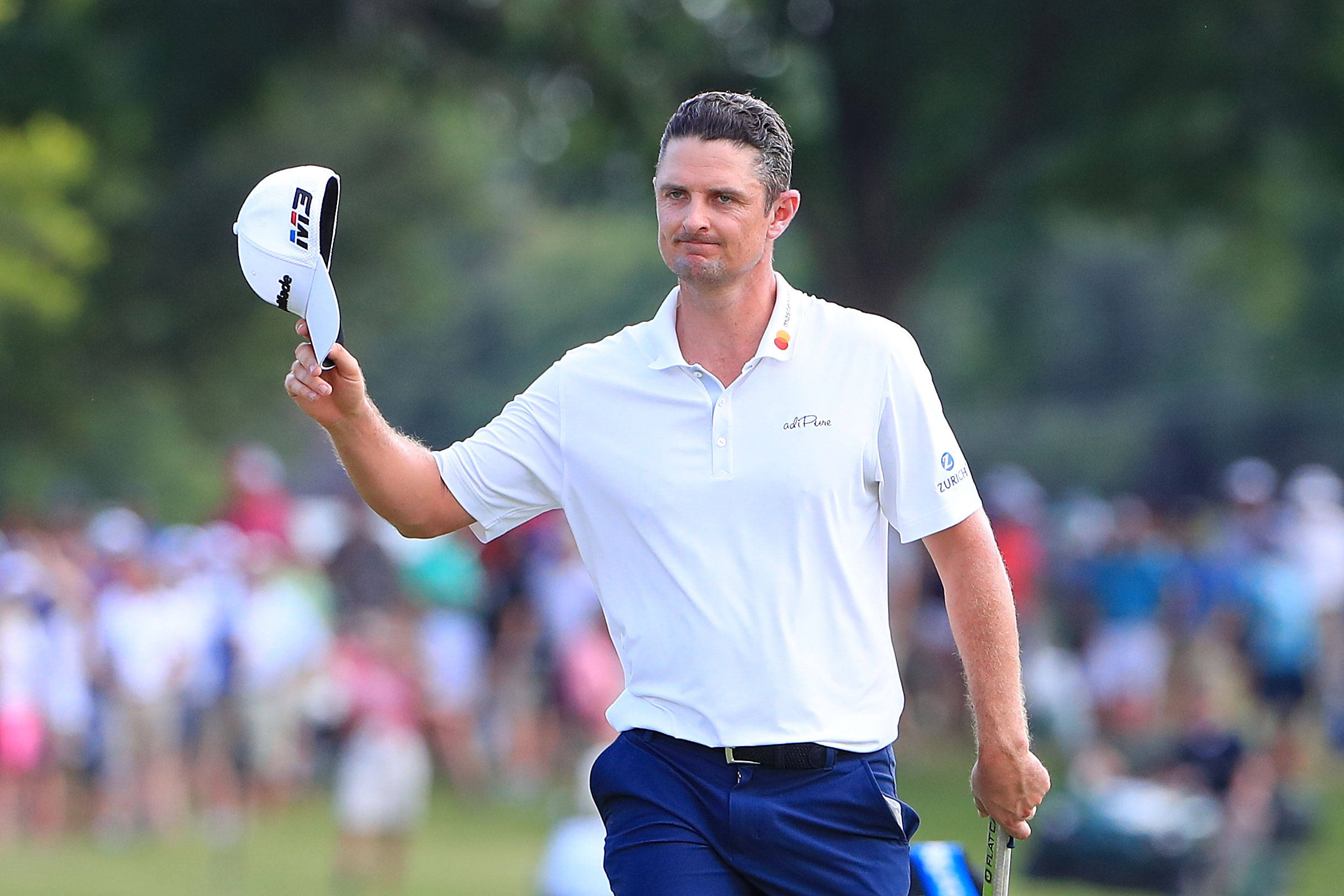Justin Rose, white polo, blue pants, Full HD Desktop Wallpaper