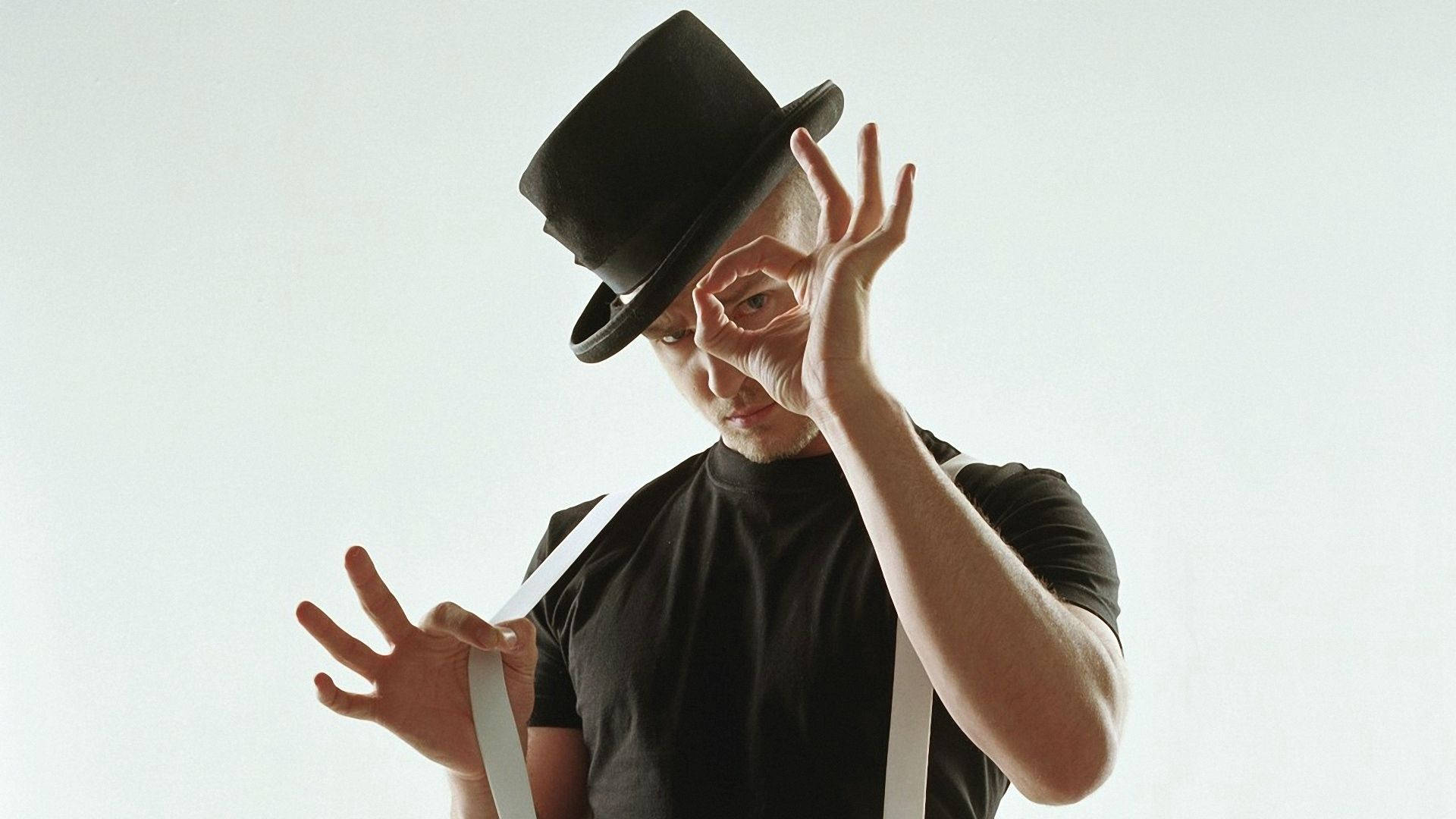 Justin Timberlake, okay sign, black top hat, Full HD Desktop Wallpaper