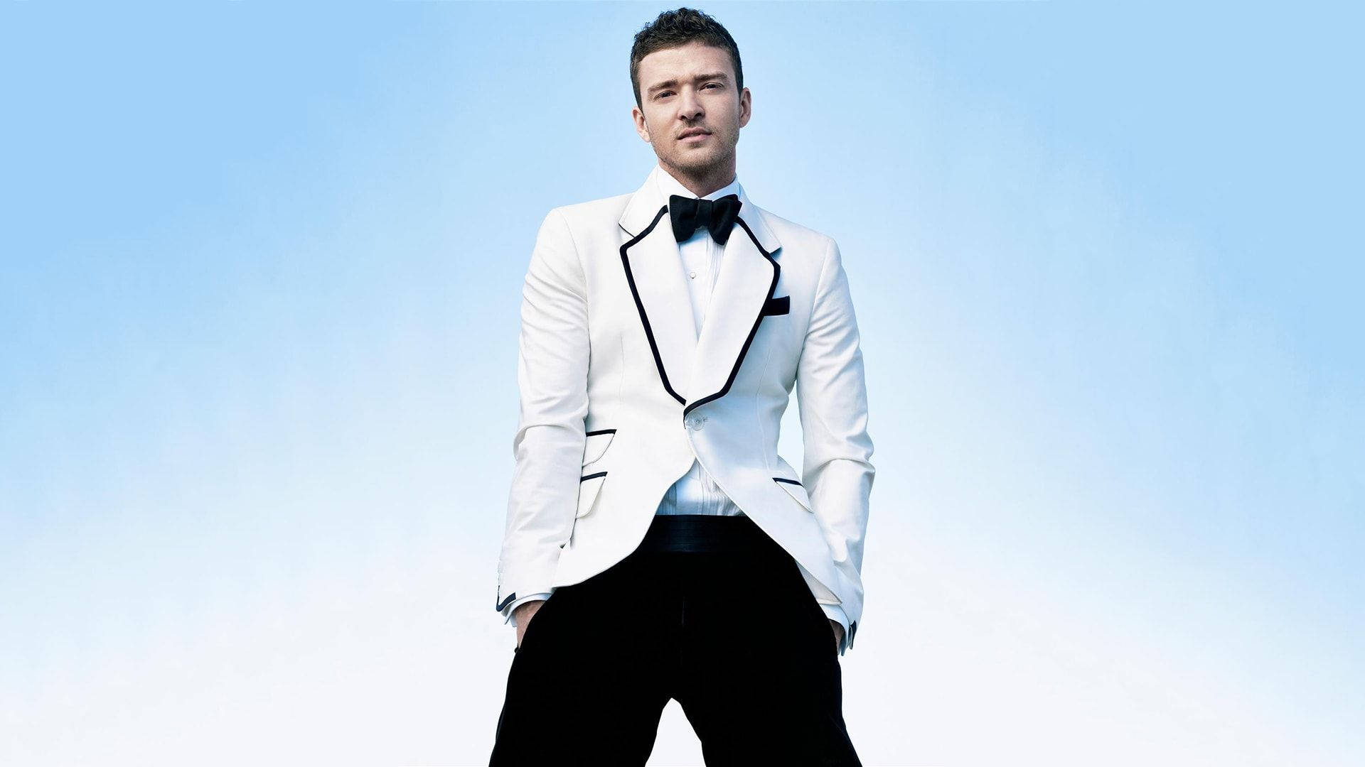 Justin Timberlake, white tuxedo, black trim, Full HD Desktop Wallpaper
