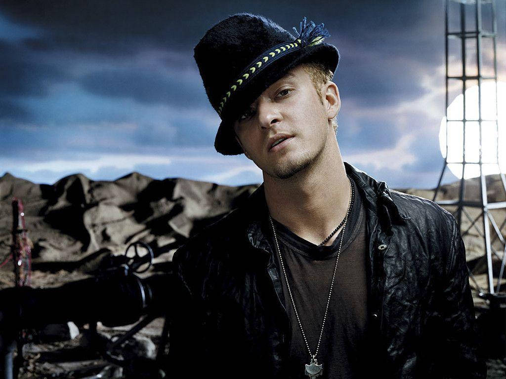 Justin Timberlake, leather jacket, black hat, SD Desktop Wallpaper
