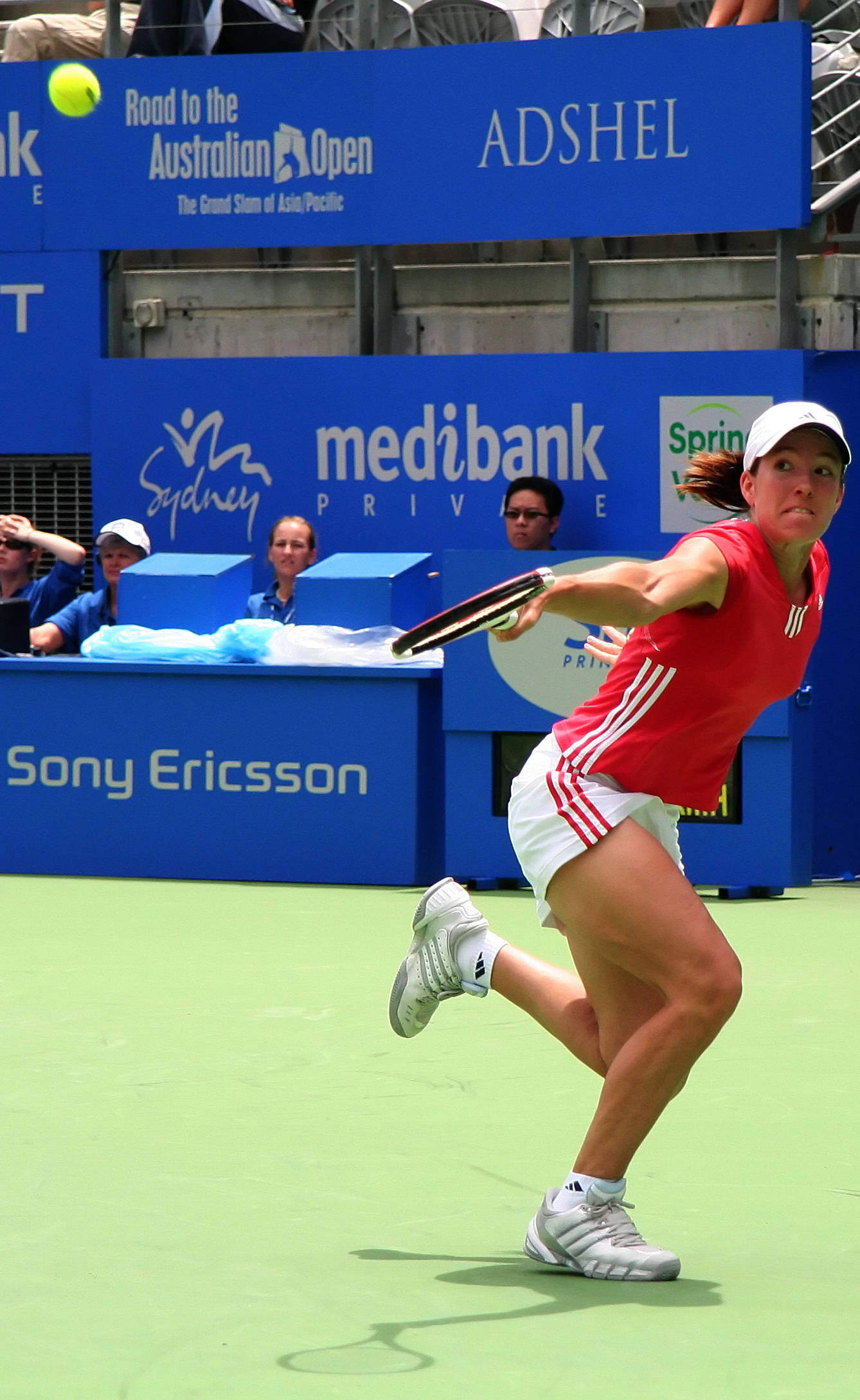 Justine Henin, red and white, yellow ball, Full HD Phone Wallpaper