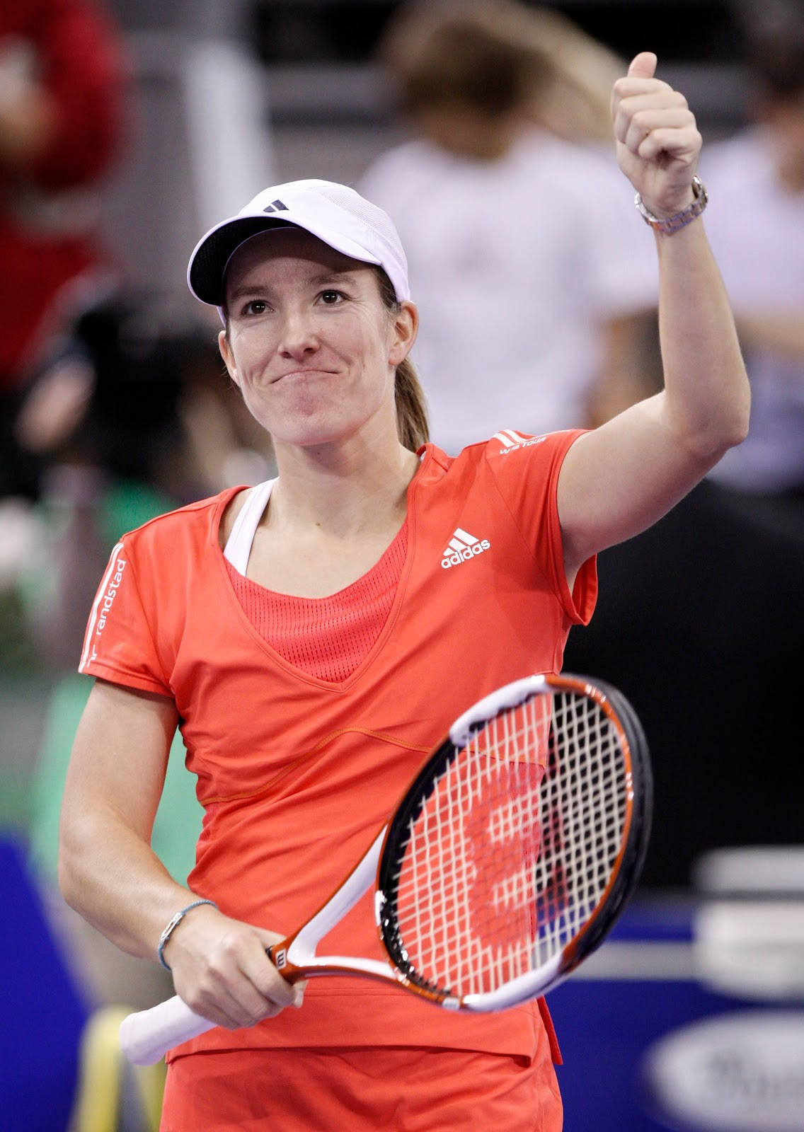 Justine Henin, orange gear, racket, HD Phone Wallpaper