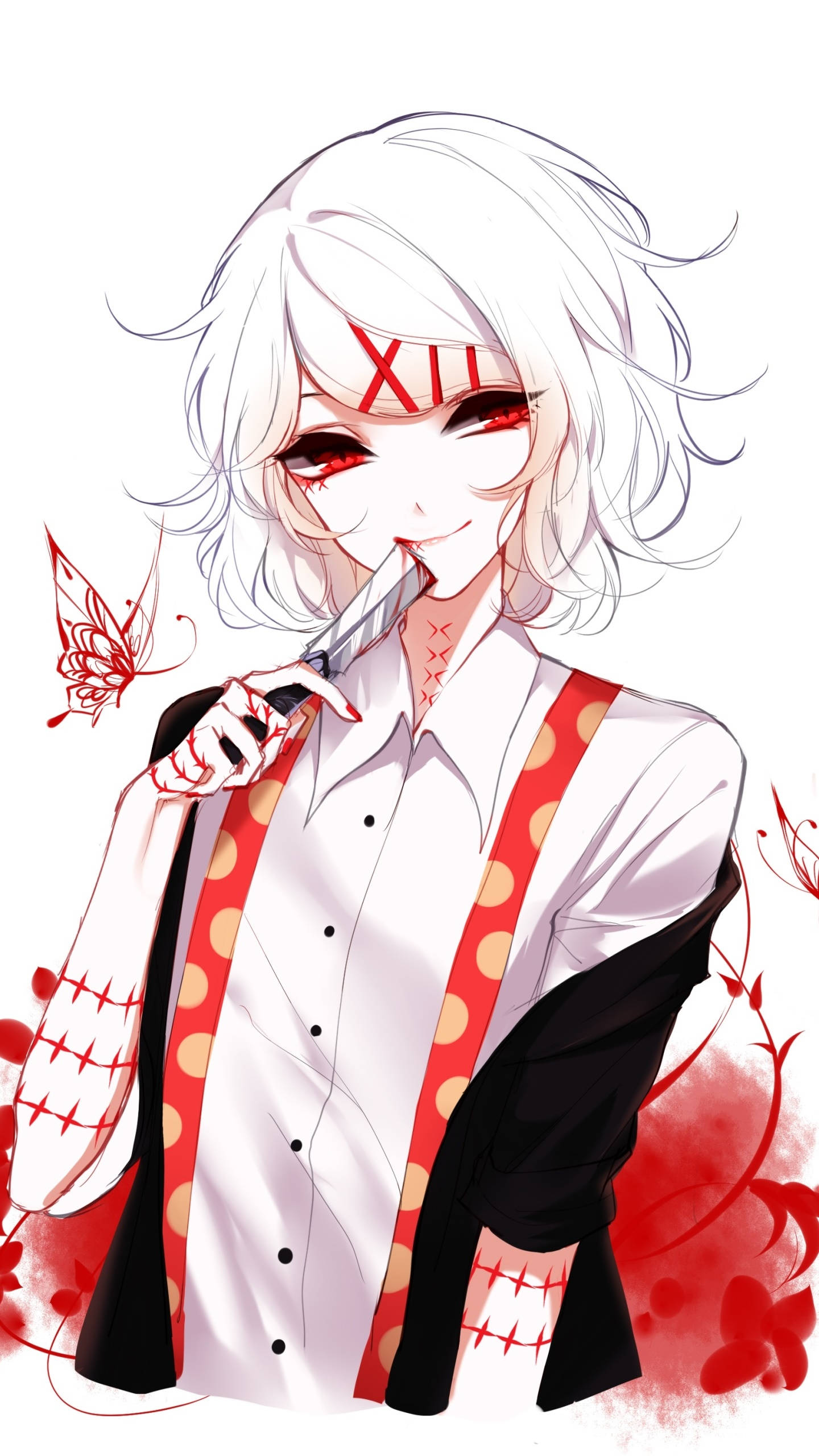 Juuzou Tokyo Ghoul, 4K, red butterfly, 2K Phone Wallpaper