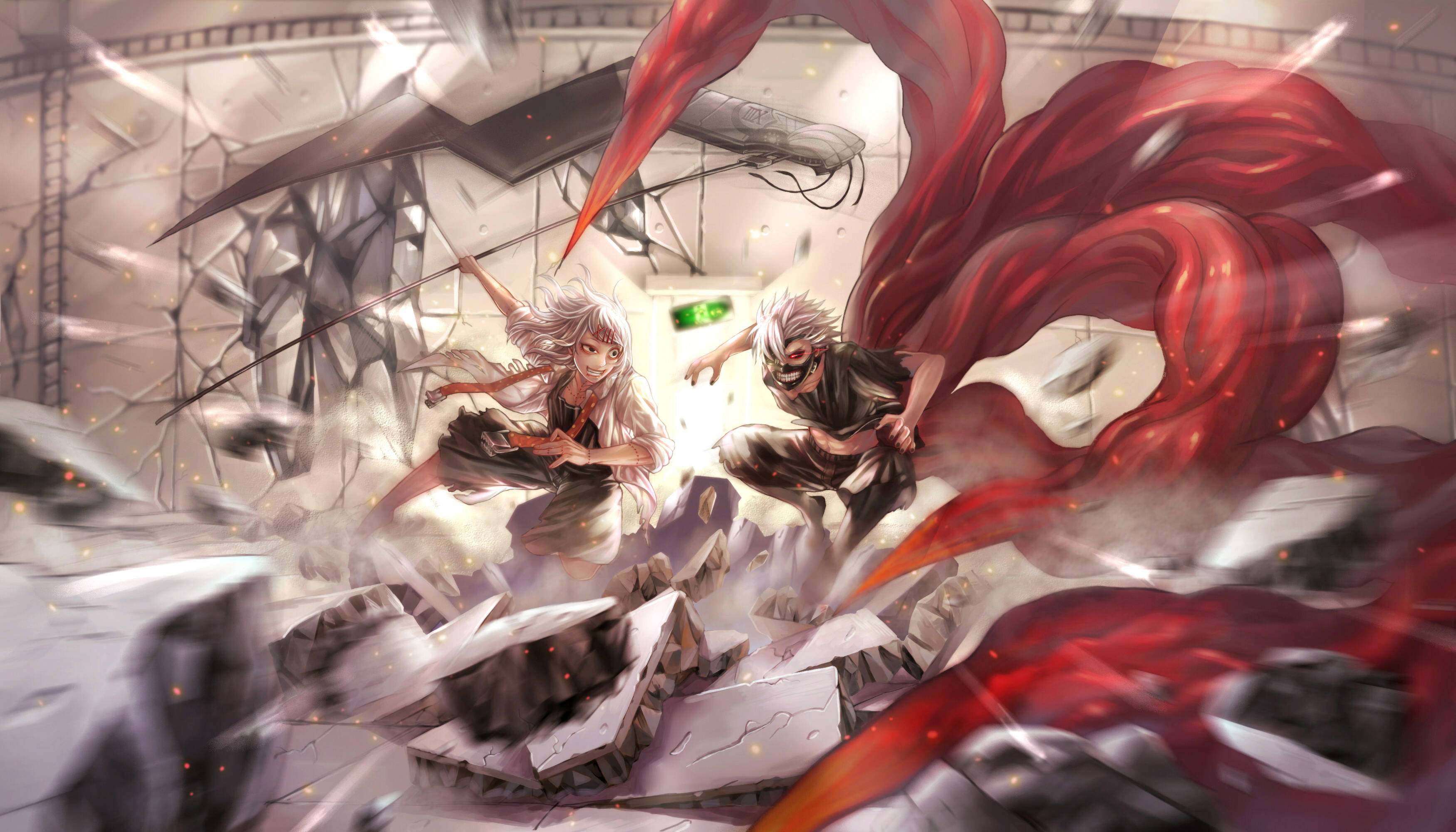 Juuzou Tokyo Ghoul, anime characters, shattered concrete, 2K Desktop Wallpaper