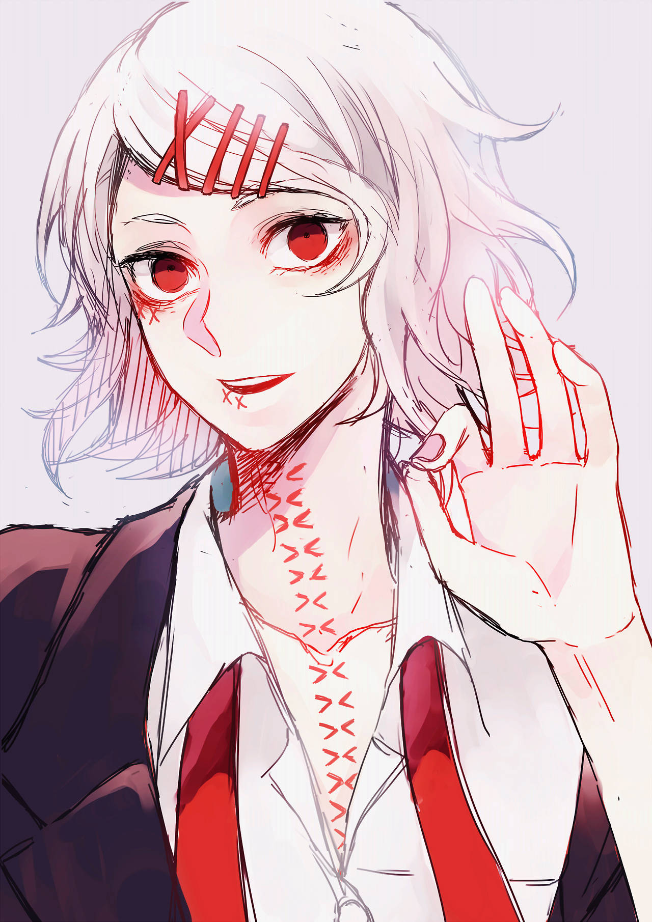 Juuzou Tokyo Ghoul, white hair, red eyes, HD Phone Wallpaper