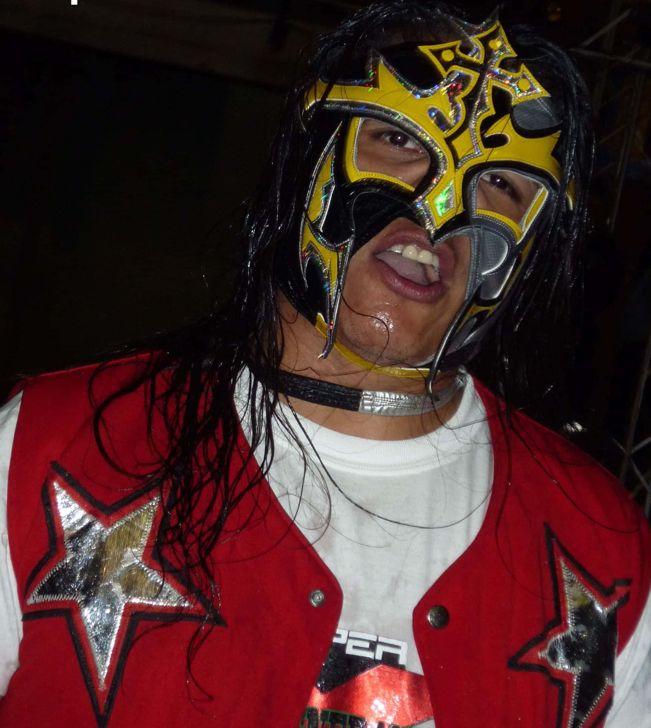 Juventud Guerrera, yellow black and silver mask, red vest with silver stars, Full HD Phone Wallpaper
