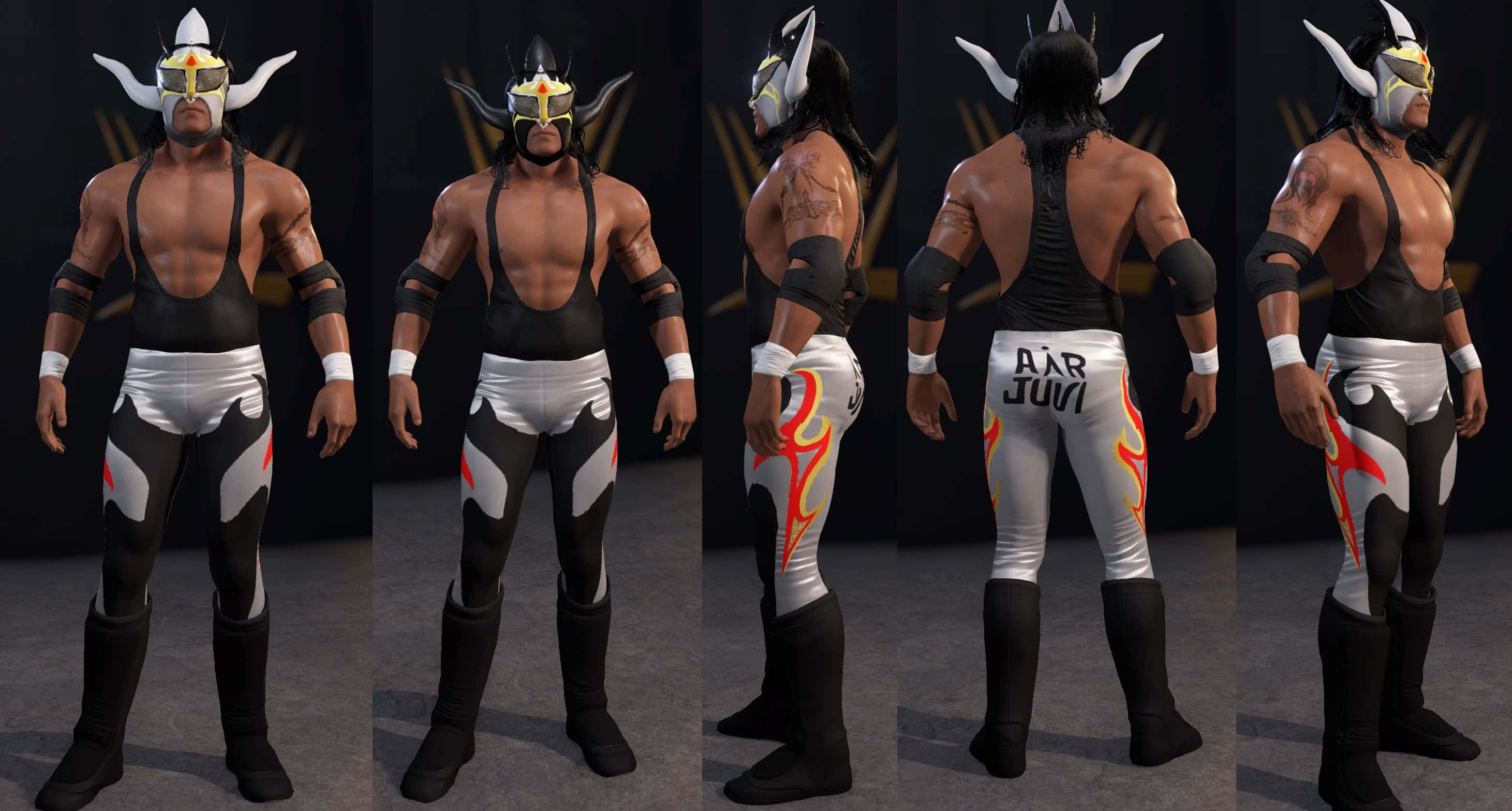 Juventud Guerrera, black and white wrestling gear, fiery orange accents, 2K Desktop Wallpaper